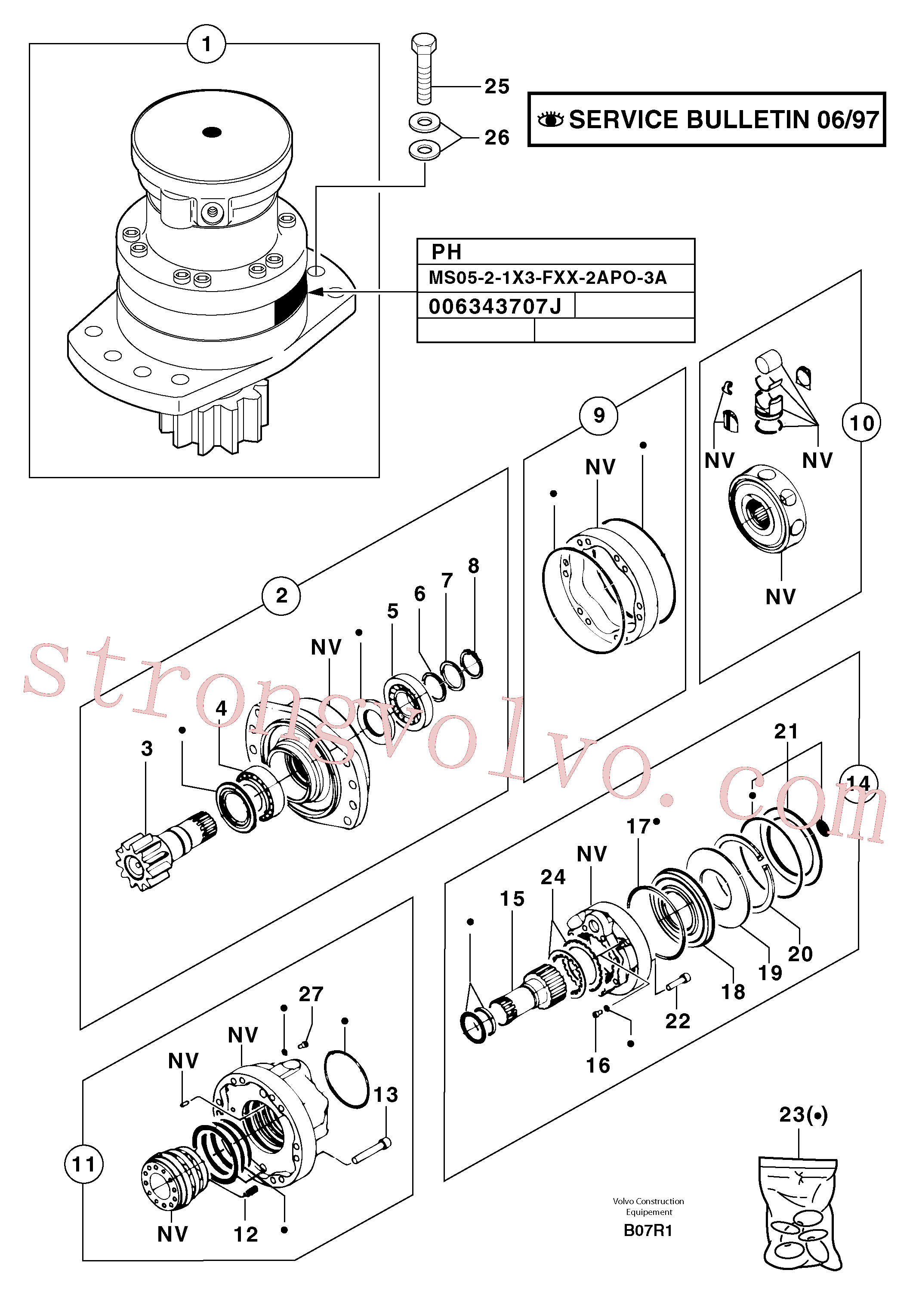 PJ4890095 Volvo Motor da engrenagem de rotação(B07R1 Montagem)