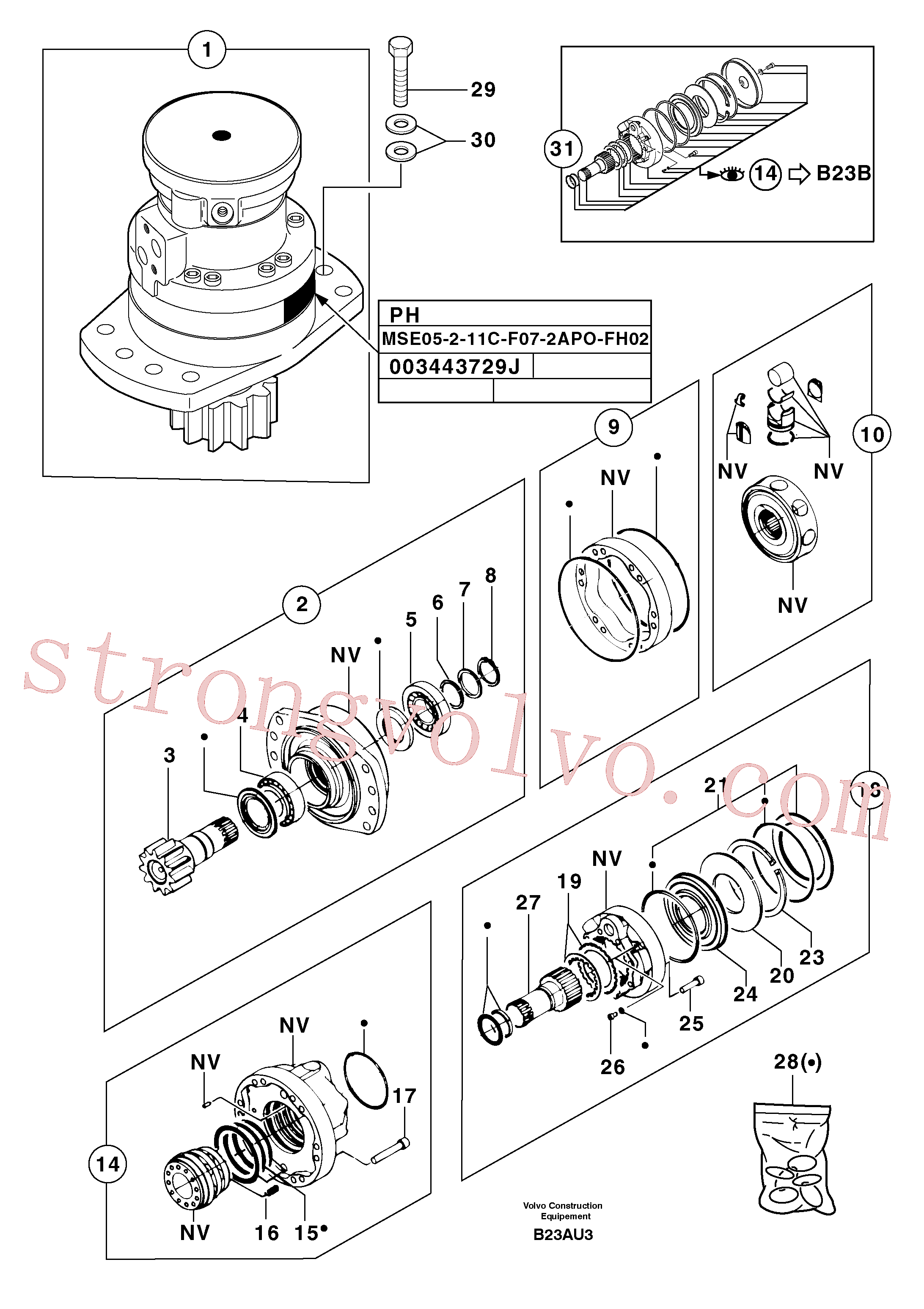 PJ7416390 Volvo Motor da engrenagem de rotação(B23AU3 Montagem)