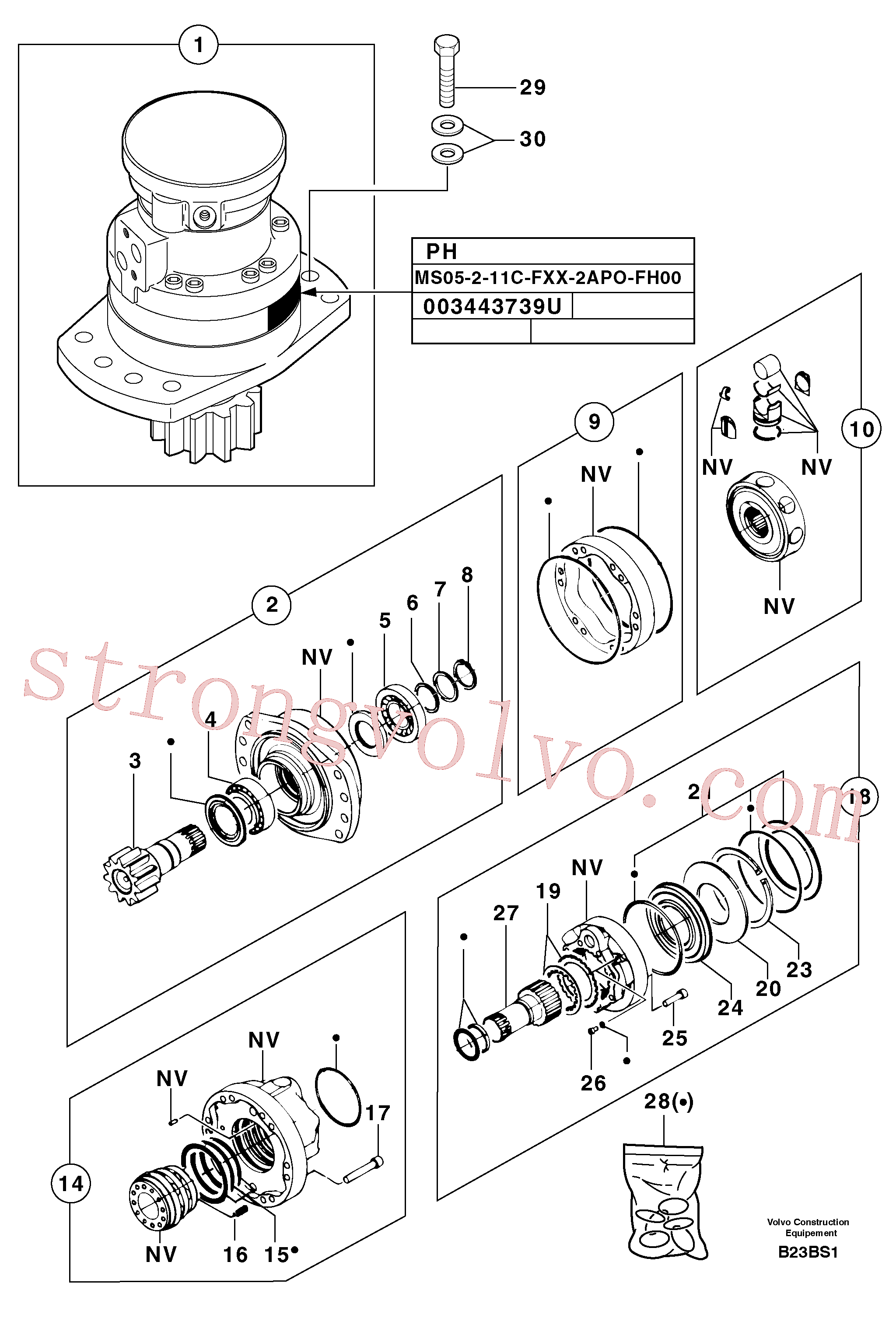 PJ7417000 Volvo Motor da engrenagem de rotação(B23BS1 Montagem)