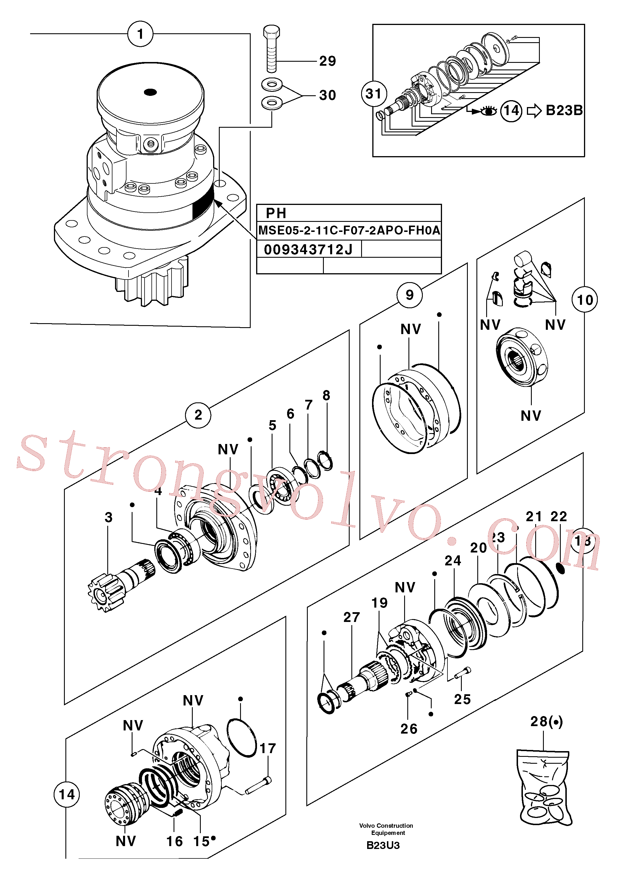 PJ7412457 Volvo Motor da engrenagem de rotação(B23U3 Montagem)