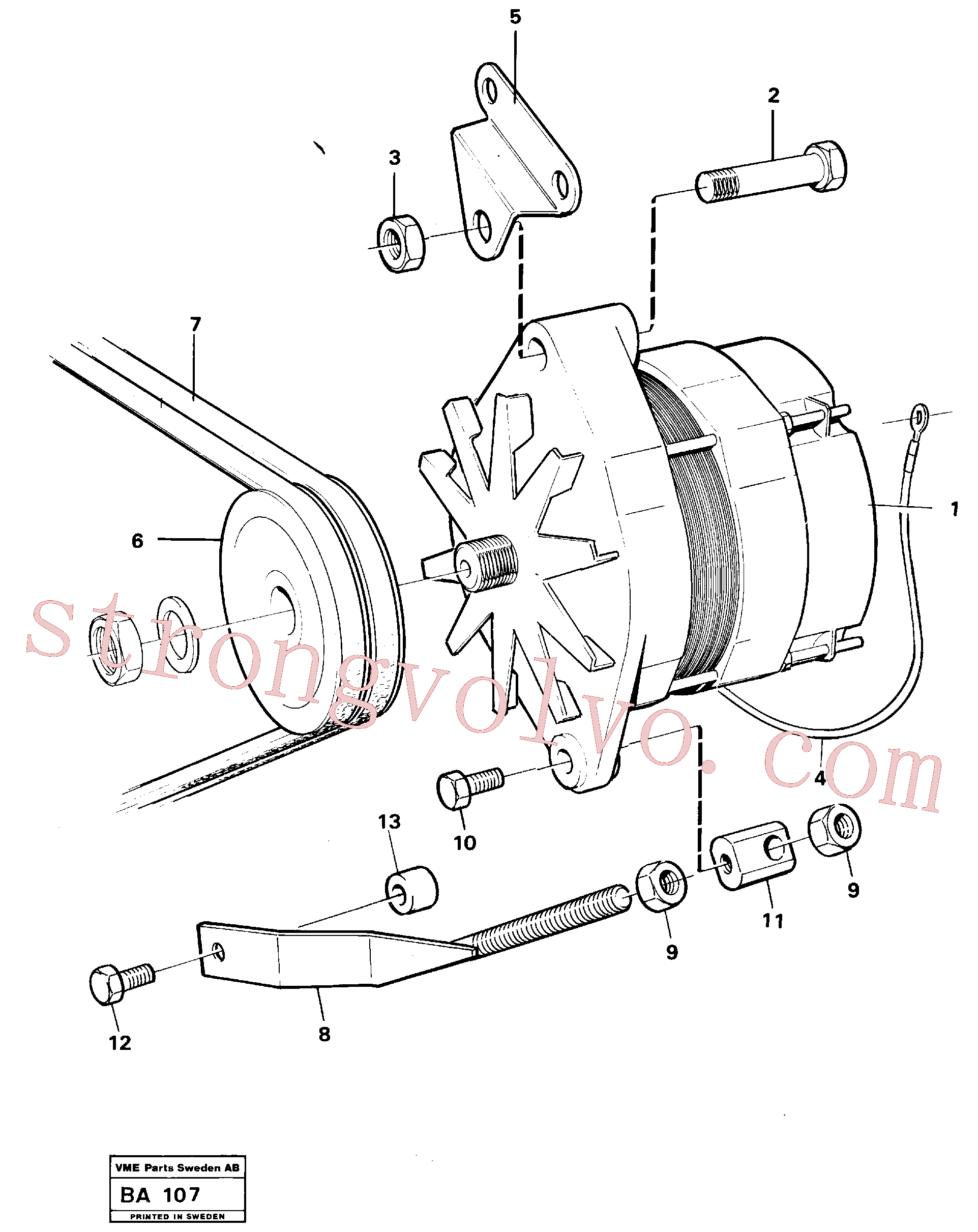 VOE13971073 Volvo Alternador com detalhes de montagem(BA107 Montagem)