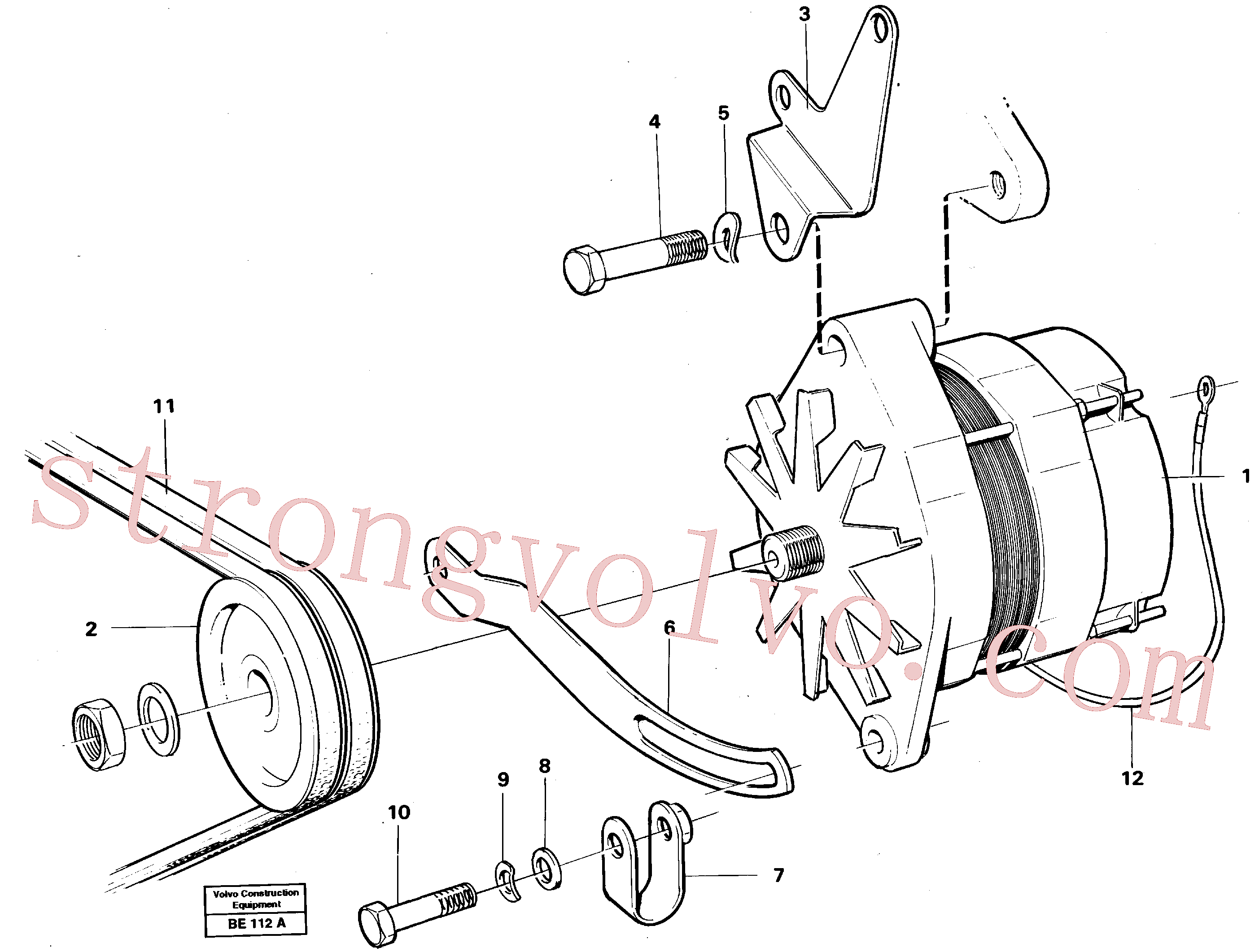 VOE13971005 Volvo Alternador com detalhes de montagem(BE112A Montagem)