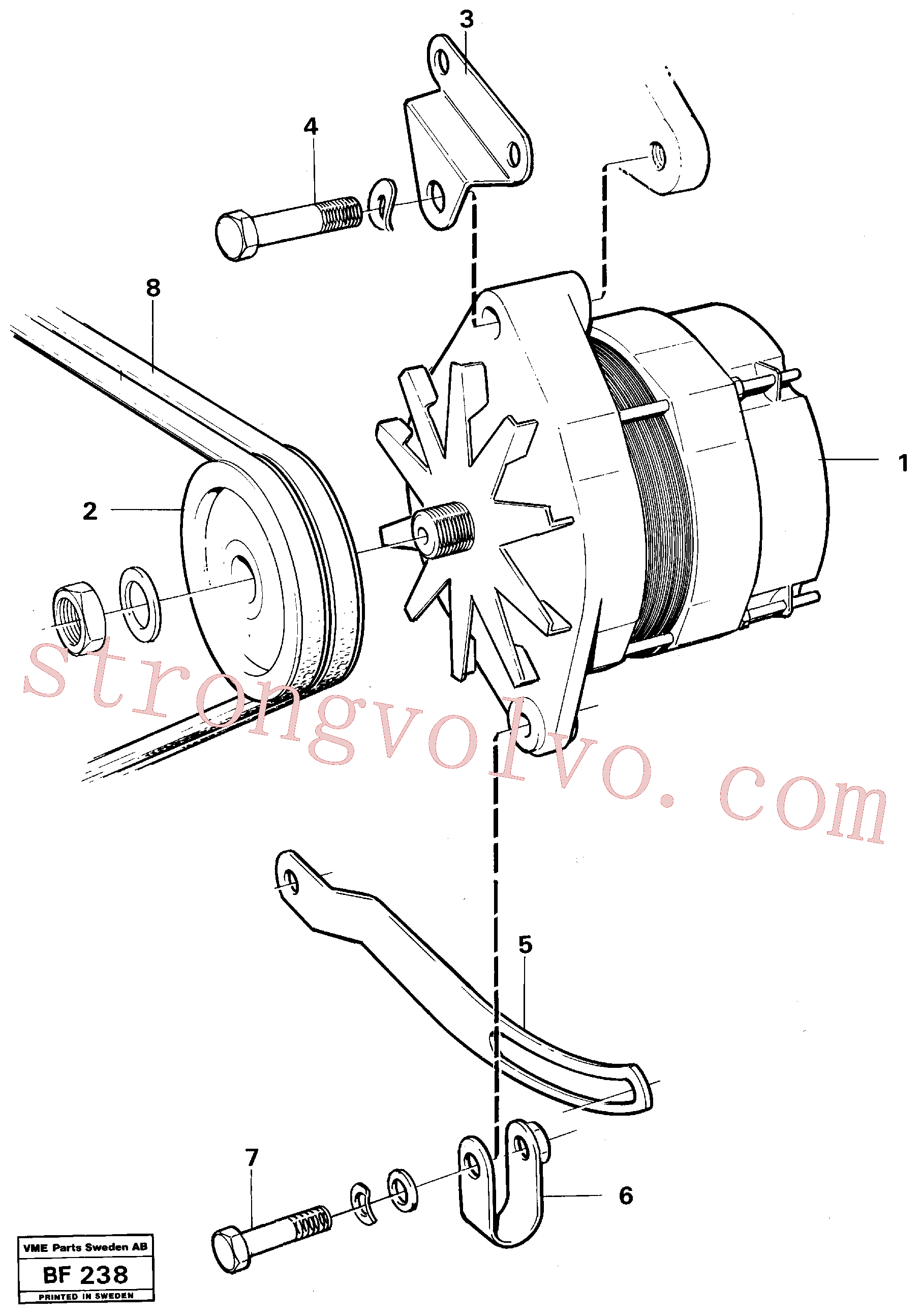 VOE13971005 Volvo Alternador com detalhes de montagem(BF238 Montagem)