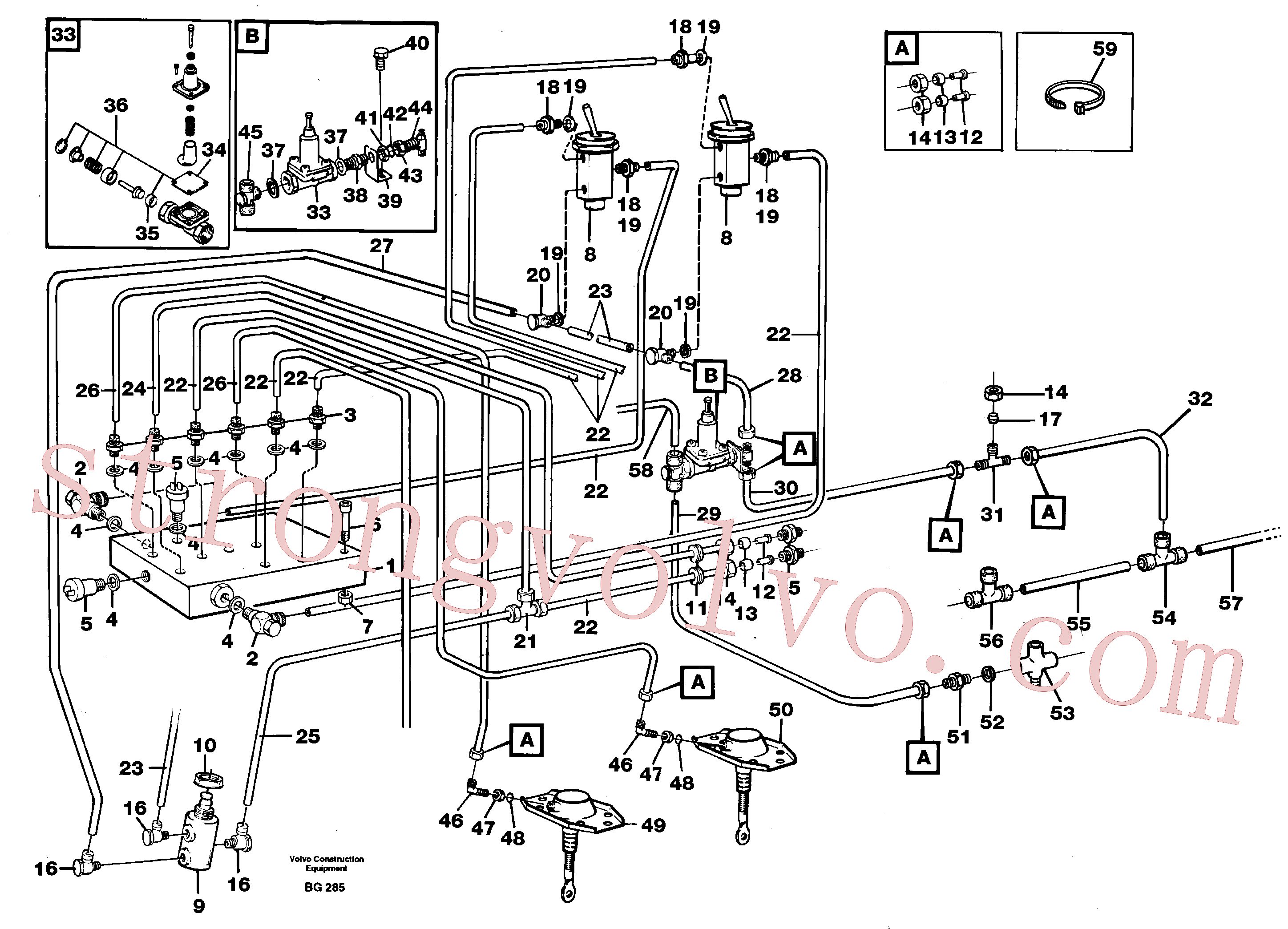 VOE11000307 Volvo Sistema pneumático, bloqueio do diferencial, cabina(BG285 Montagem)