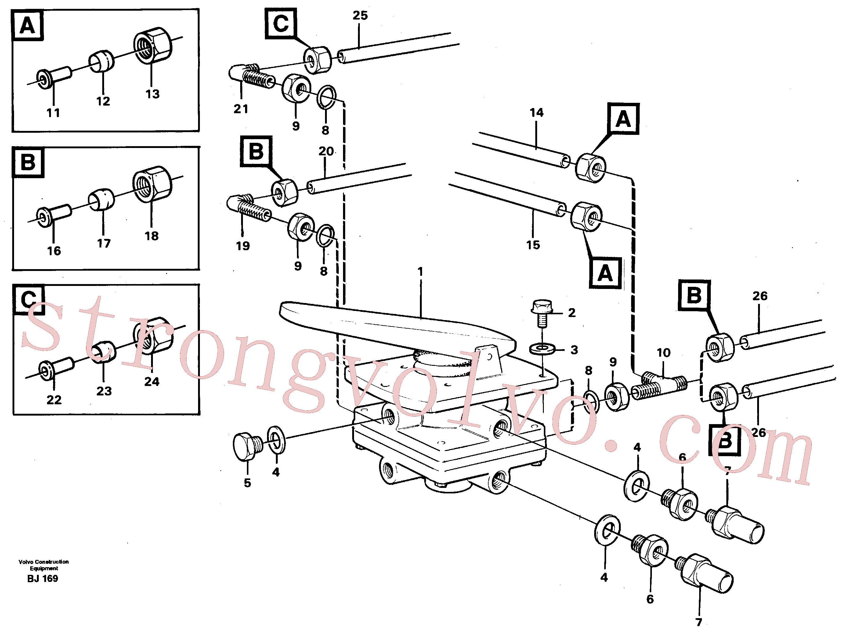 VOE3092454 Volvo Válvula do travão de pé com suportes(BJ169 Montagem)