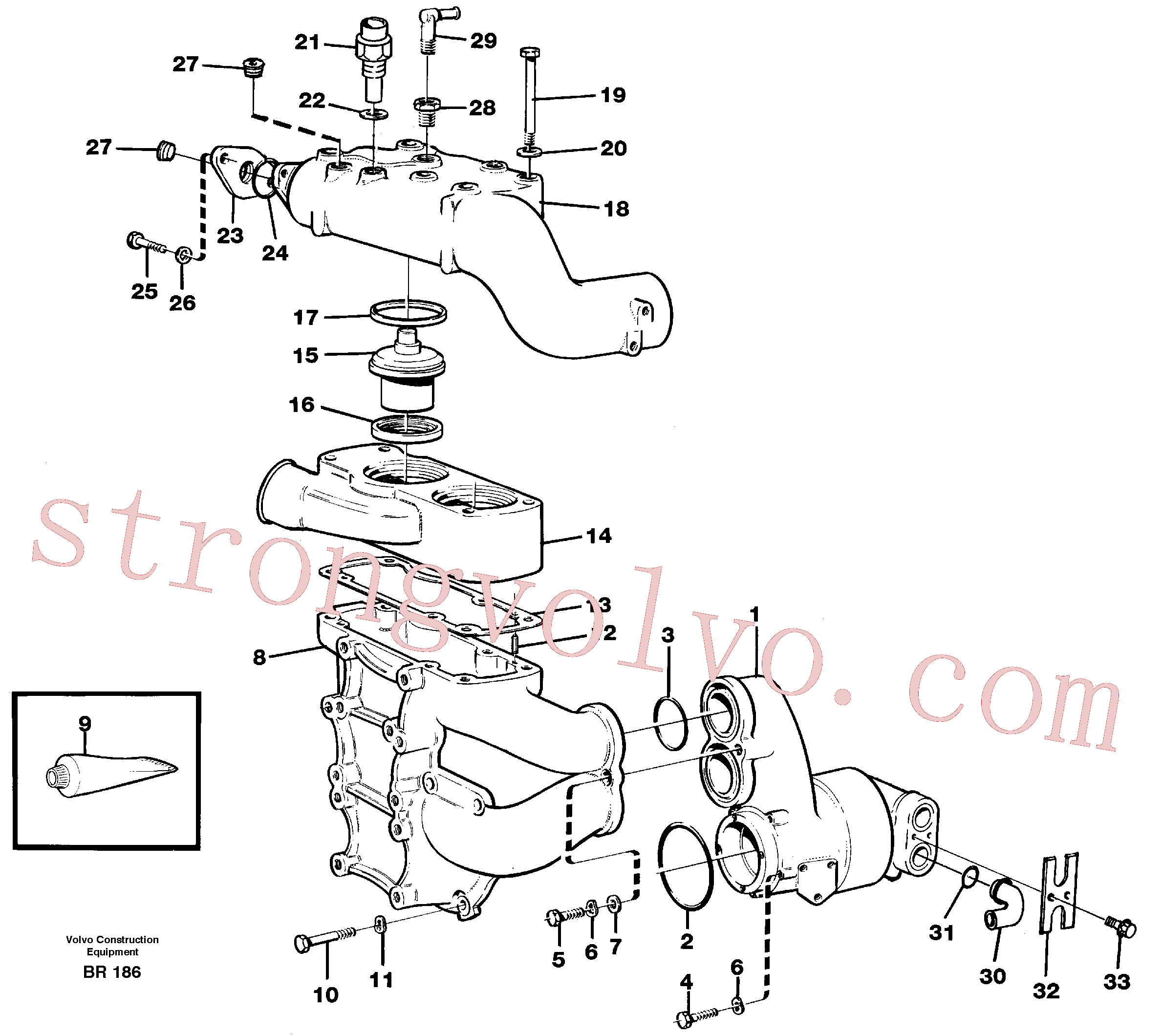 VOE469477 Volvo Alojamento do termóstato e da bomba de água(BR186 Montagem)
