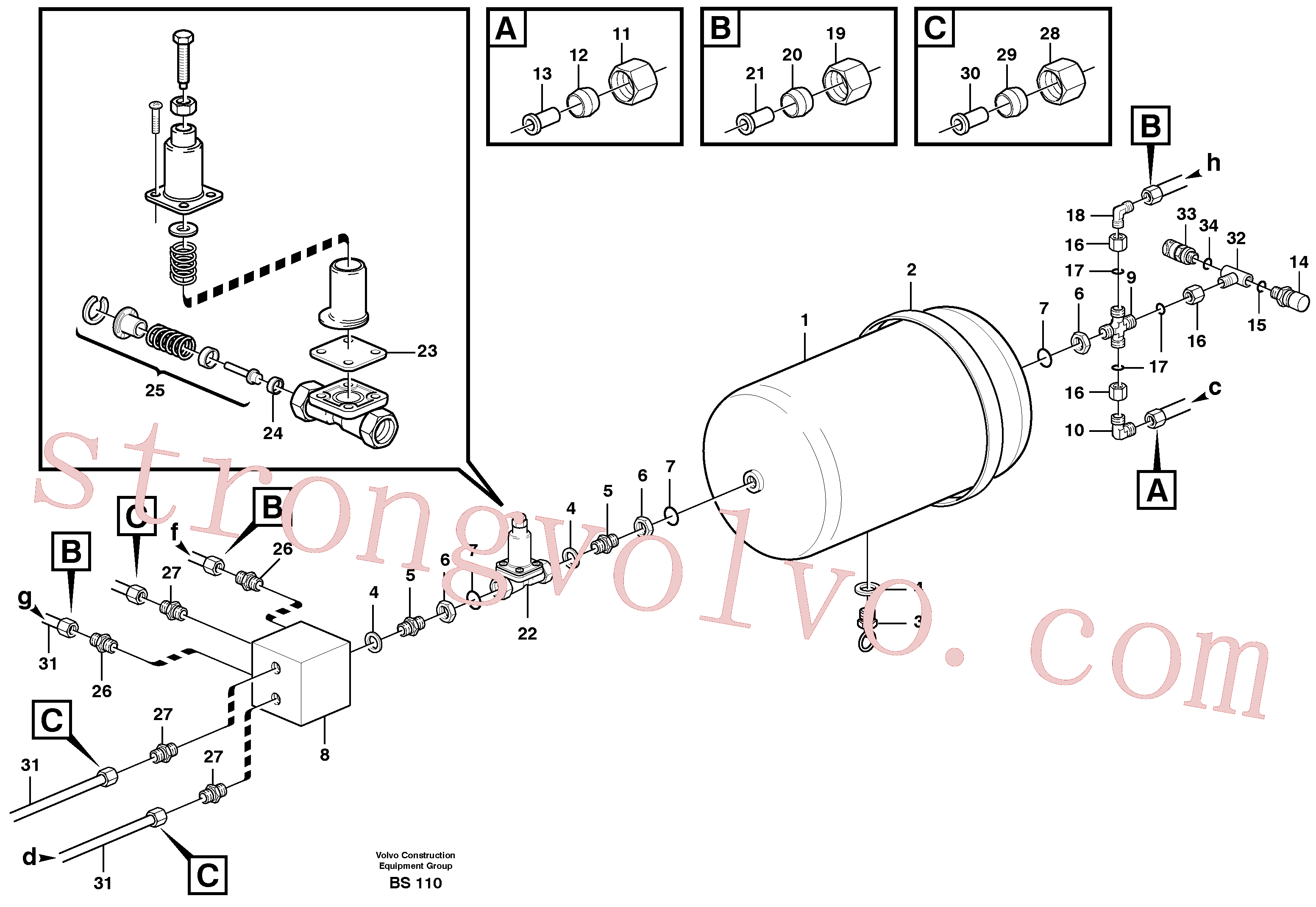 VOE11061508 Volvo Reservatório do ar comprimido com acessórios(BS110 Montagem)