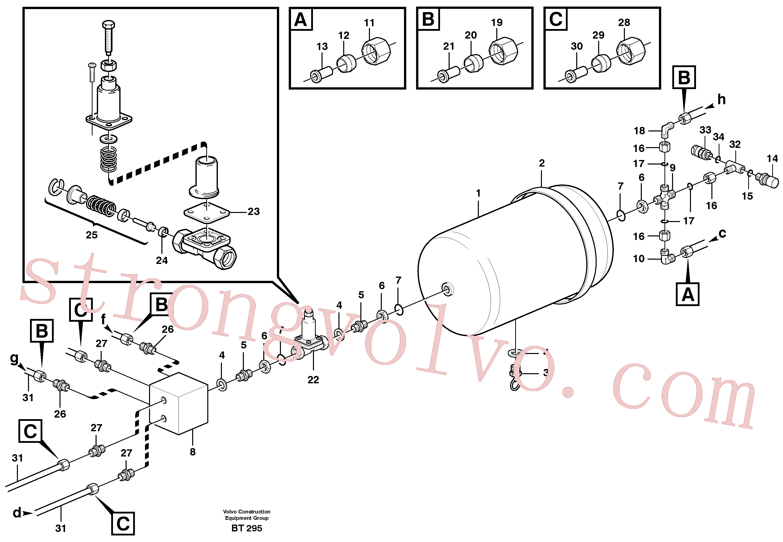 VOE11061508 Volvo Reservatório do ar comprimido com acessórios(BT295 Montagem)