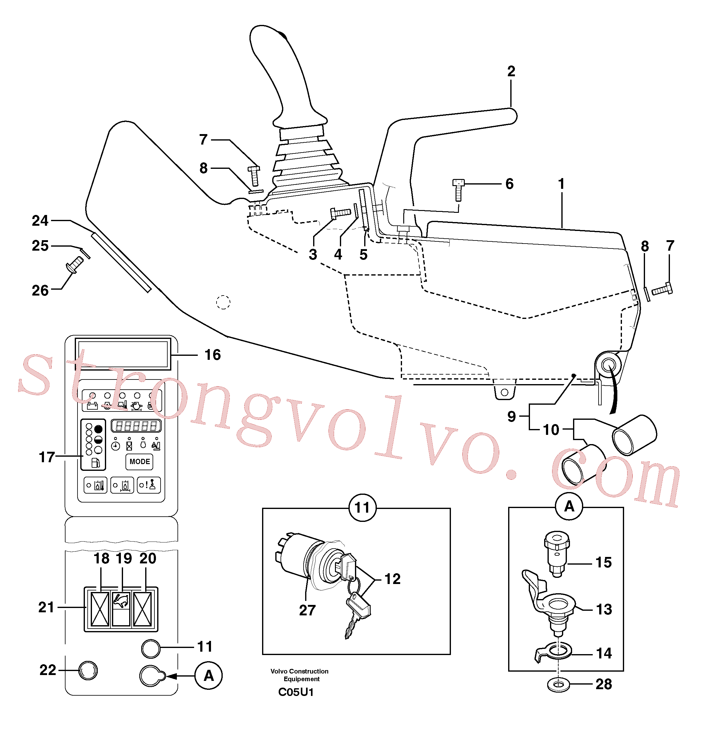 PJ4490010 Volvo Estação do operador: painel de instrumentos (direita)(C05U1 Montagem)