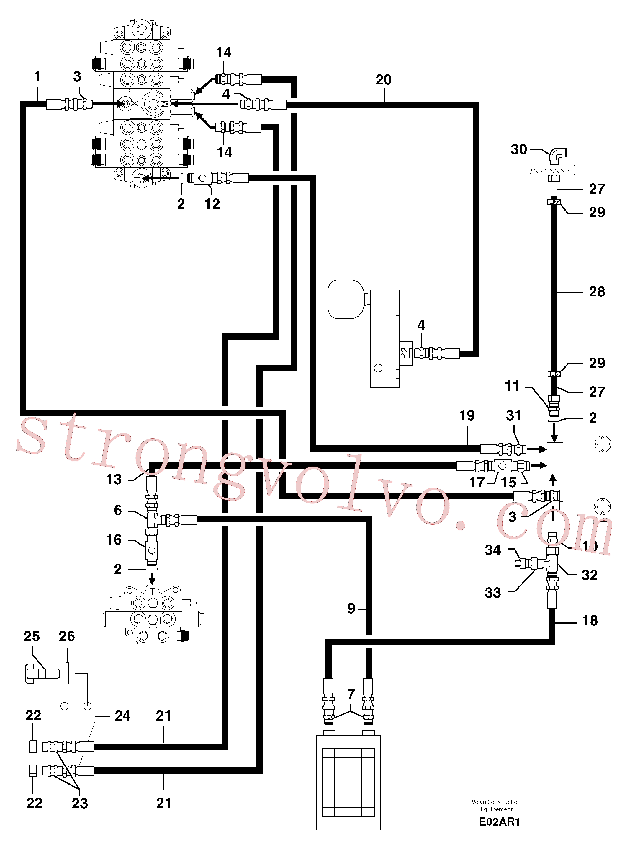 PJ6010076 Volvo Alimentação e circuito de retorno dos acoplamentos(E02AR1 Montagem)