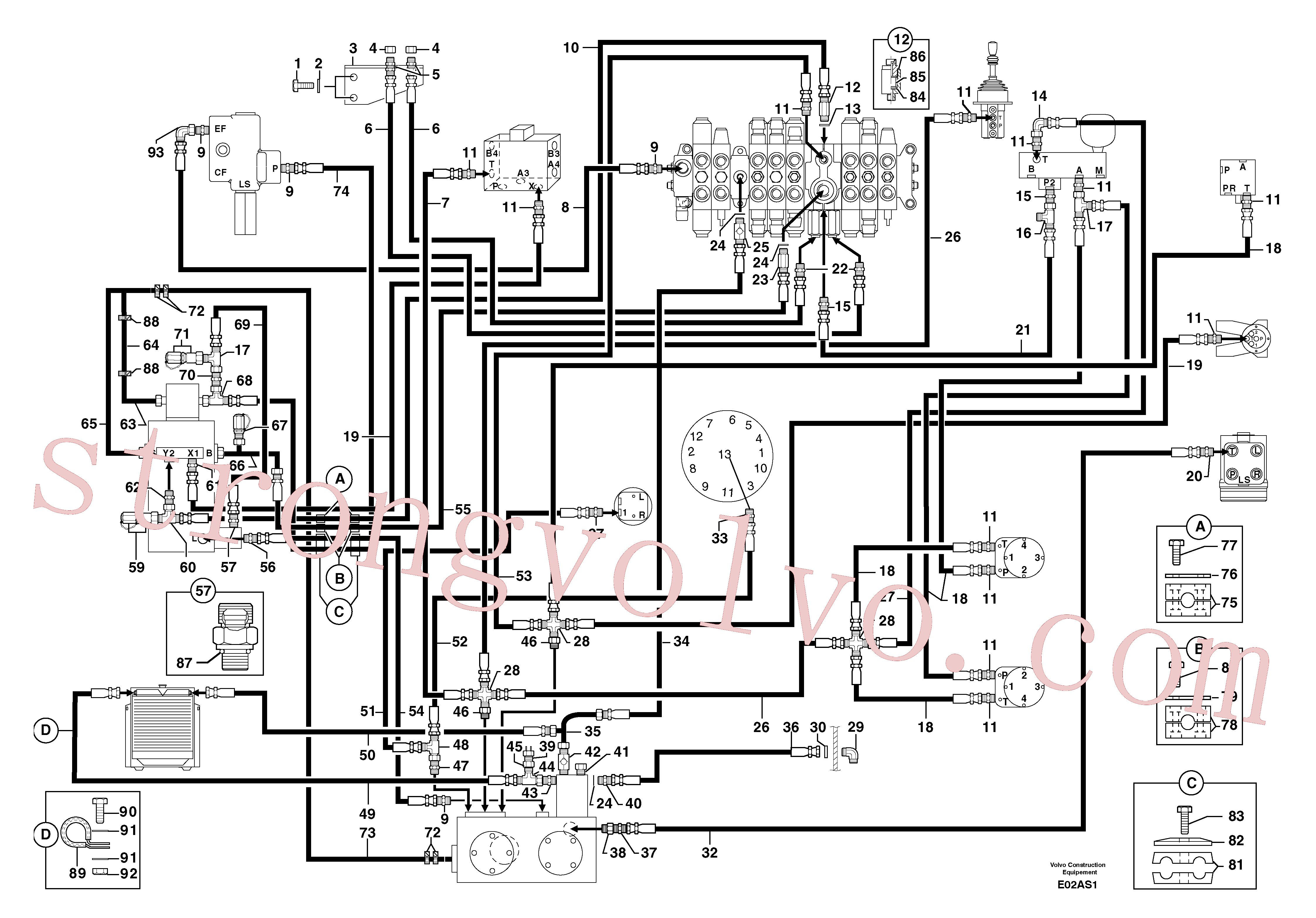 VOE11806382 Volvo Alimentação e circuito de retorno dos acoplamentos(E02AS1 Montagem)