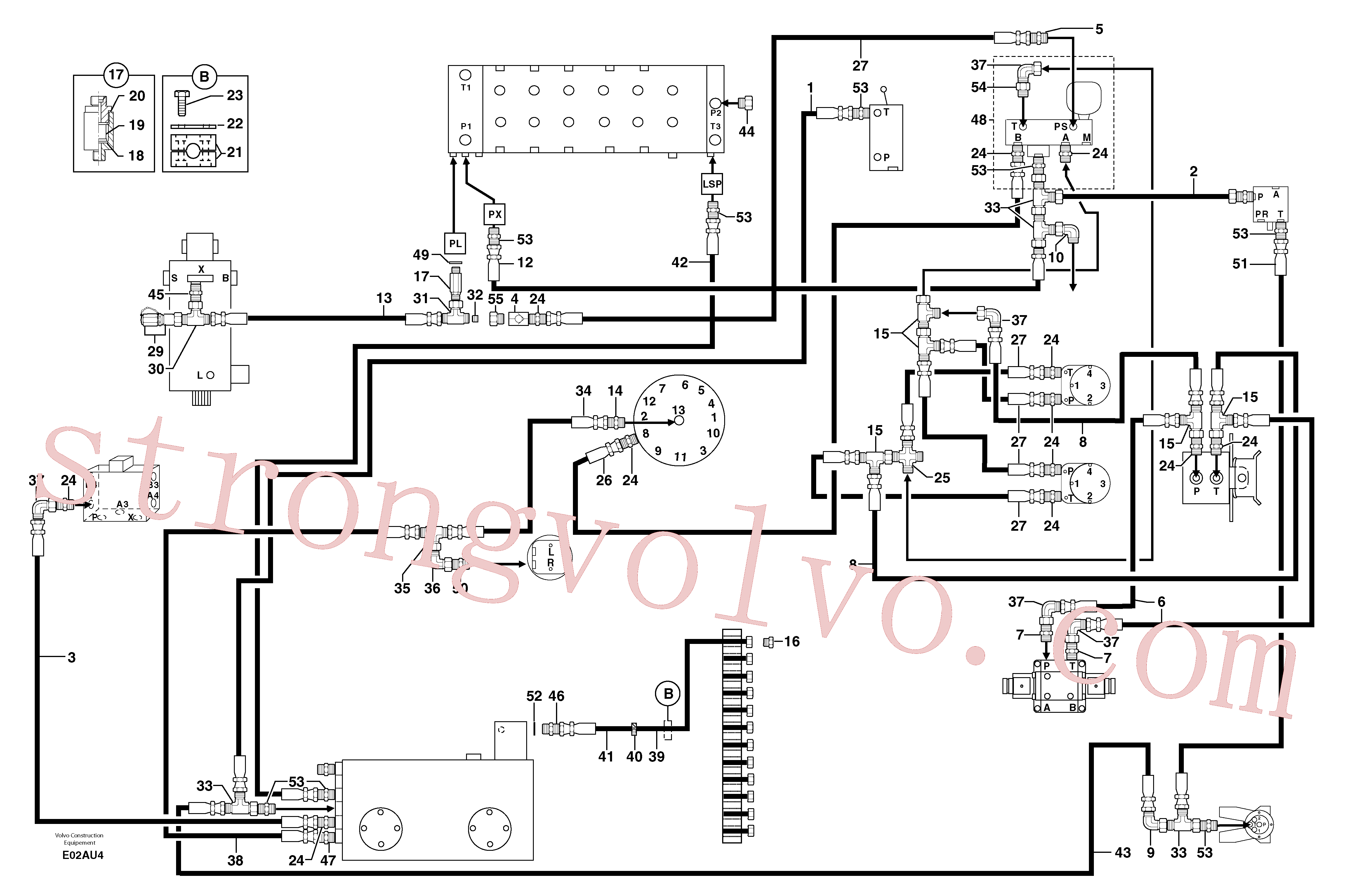 VOE11802432 Volvo Alimentação e circuito de retorno dos acoplamentos(E02AU4 Montagem)