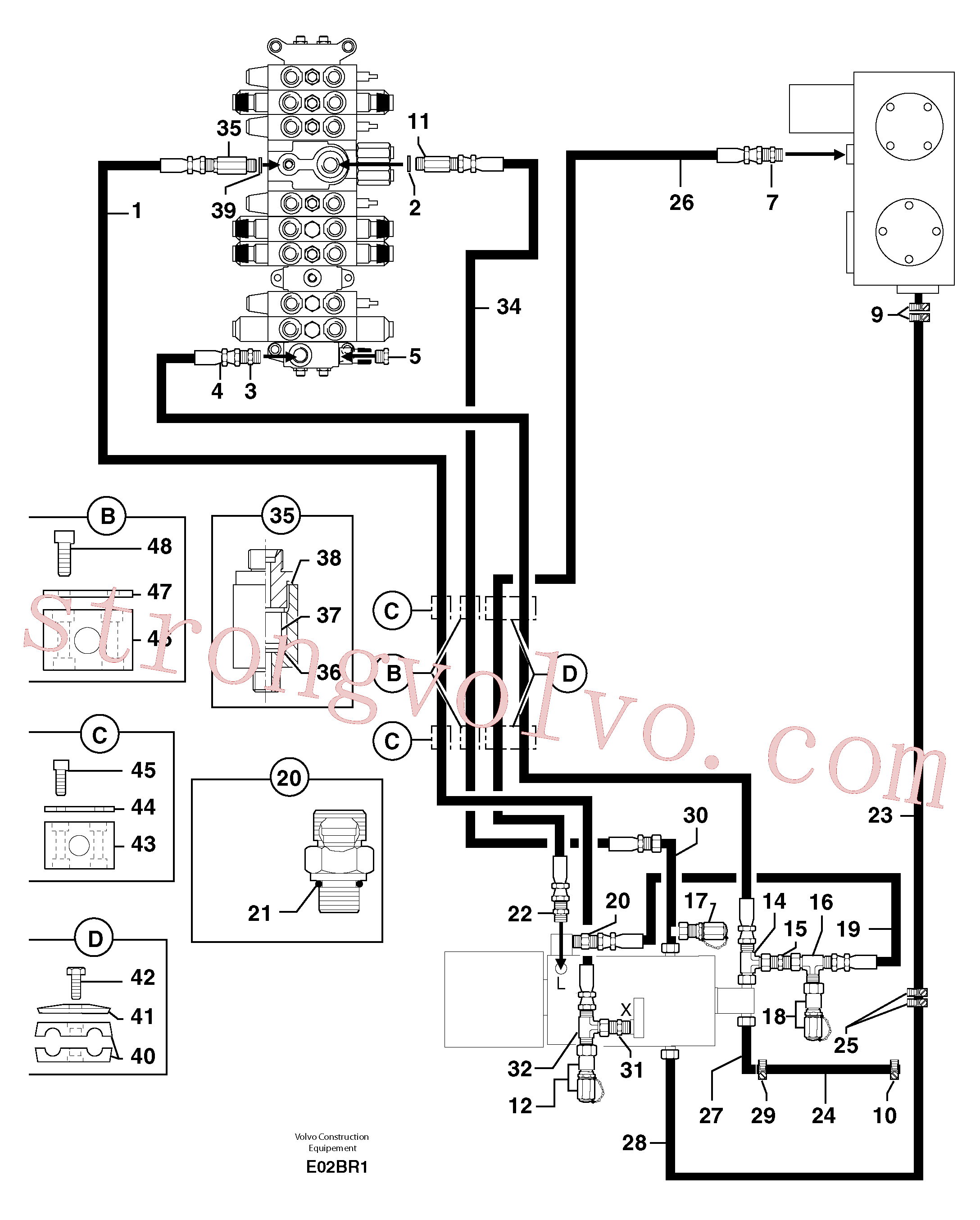 PJ4690288 Volvo Alimentação e circuito de retorno dos acoplamentos(E02BR1 Montagem)