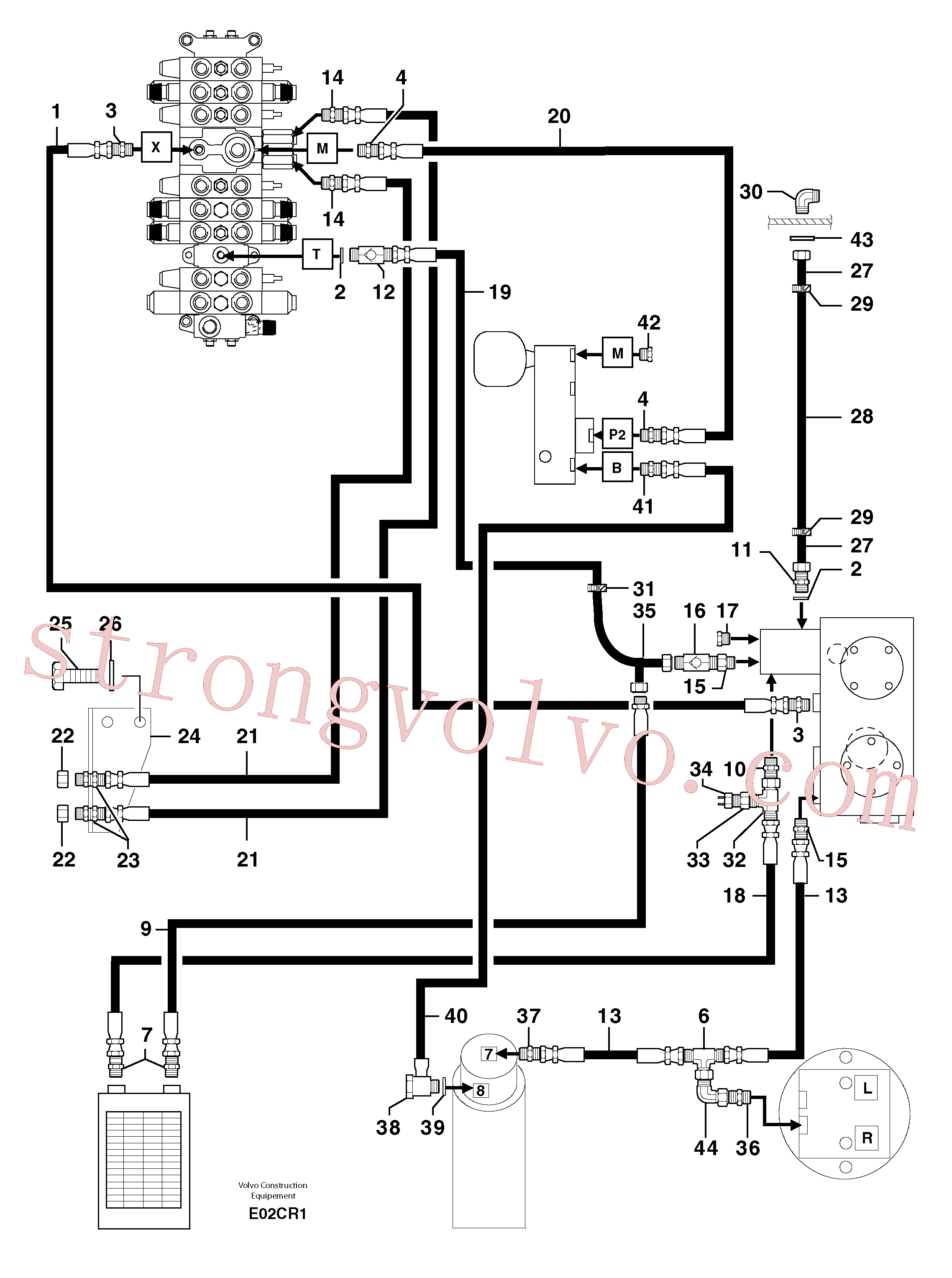 PJ4190628 Volvo Alimentação e circuito de retorno dos acoplamentos(E02CR1 Montagem)