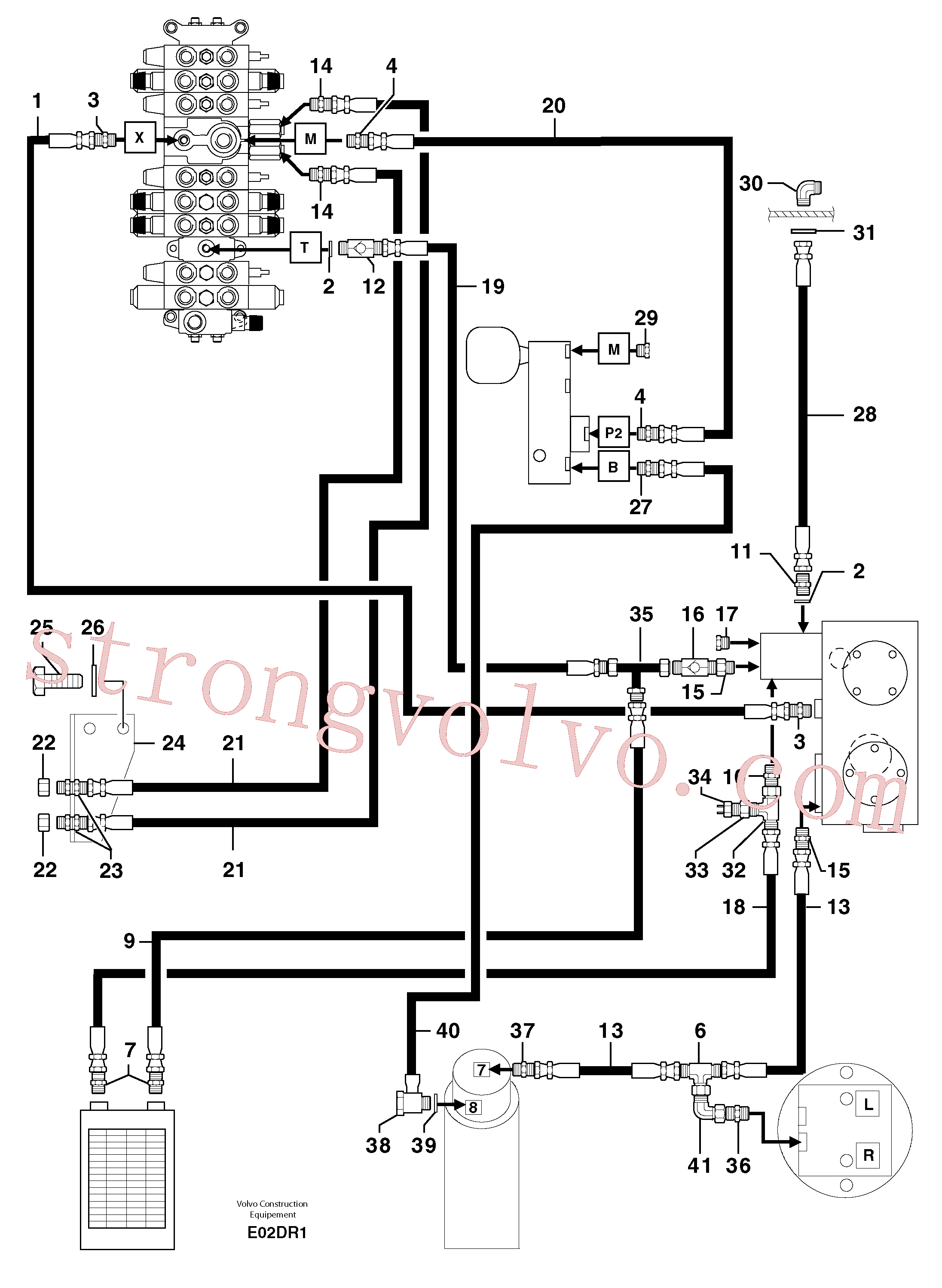 PJ4190628 Volvo Alimentação e circuito de retorno dos acoplamentos(E02DR1 Montagem)