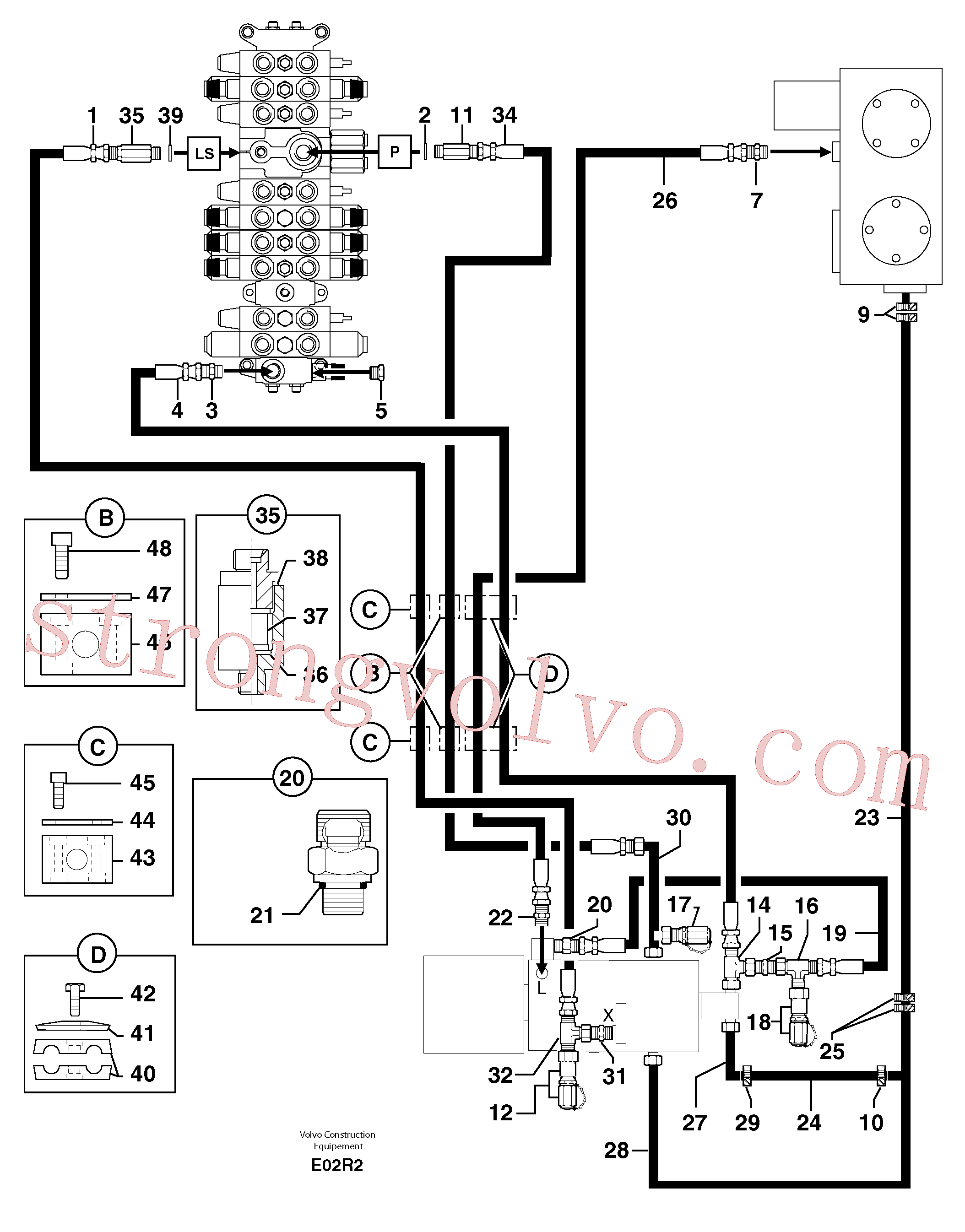 VOE11806382 Volvo Alimentação e circuito de retorno dos acoplamentos(E02R2 Montagem)