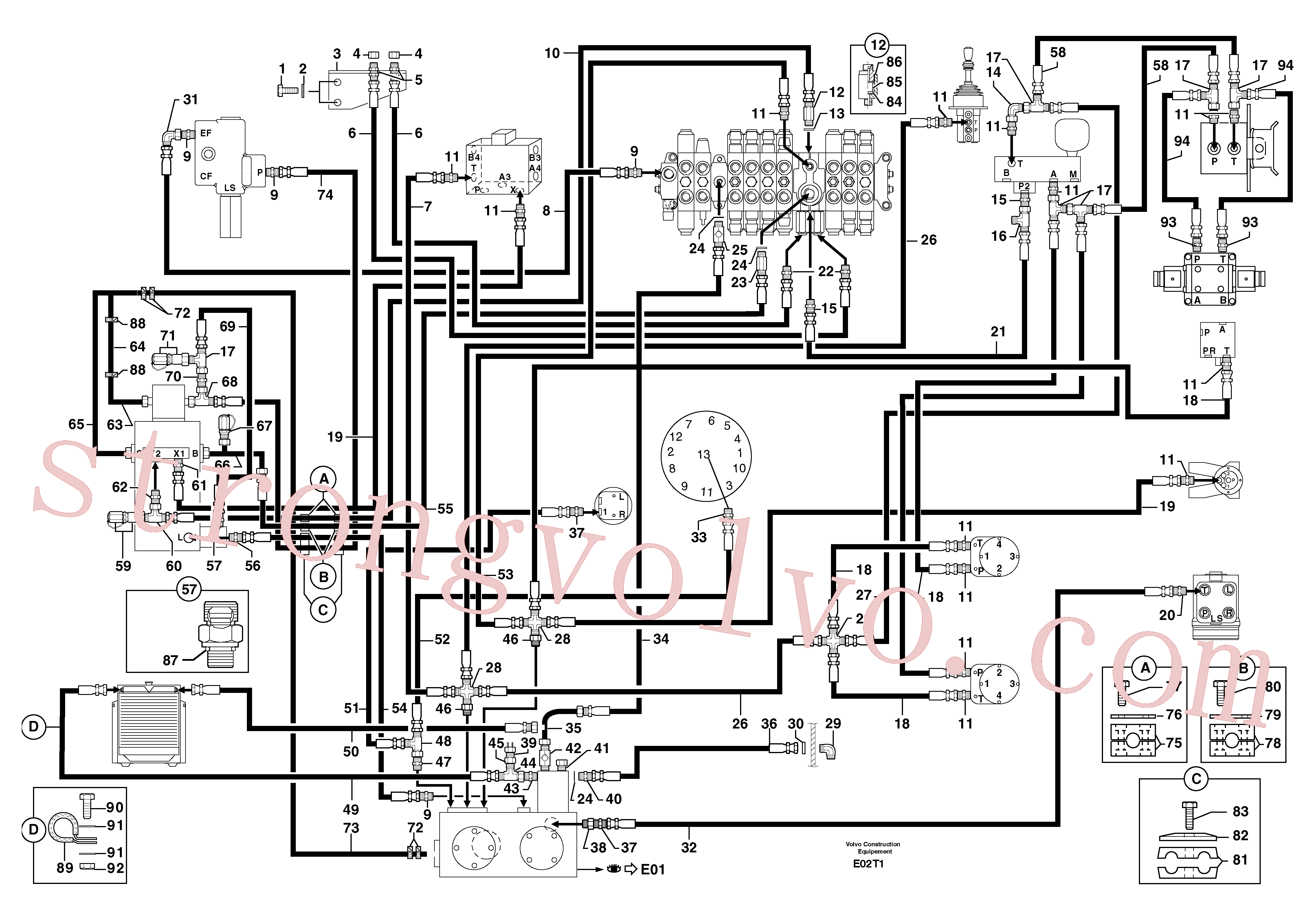 PJ4750133 Volvo Alimentação e circuito de retorno dos acoplamentos(E02T1 Montagem)
