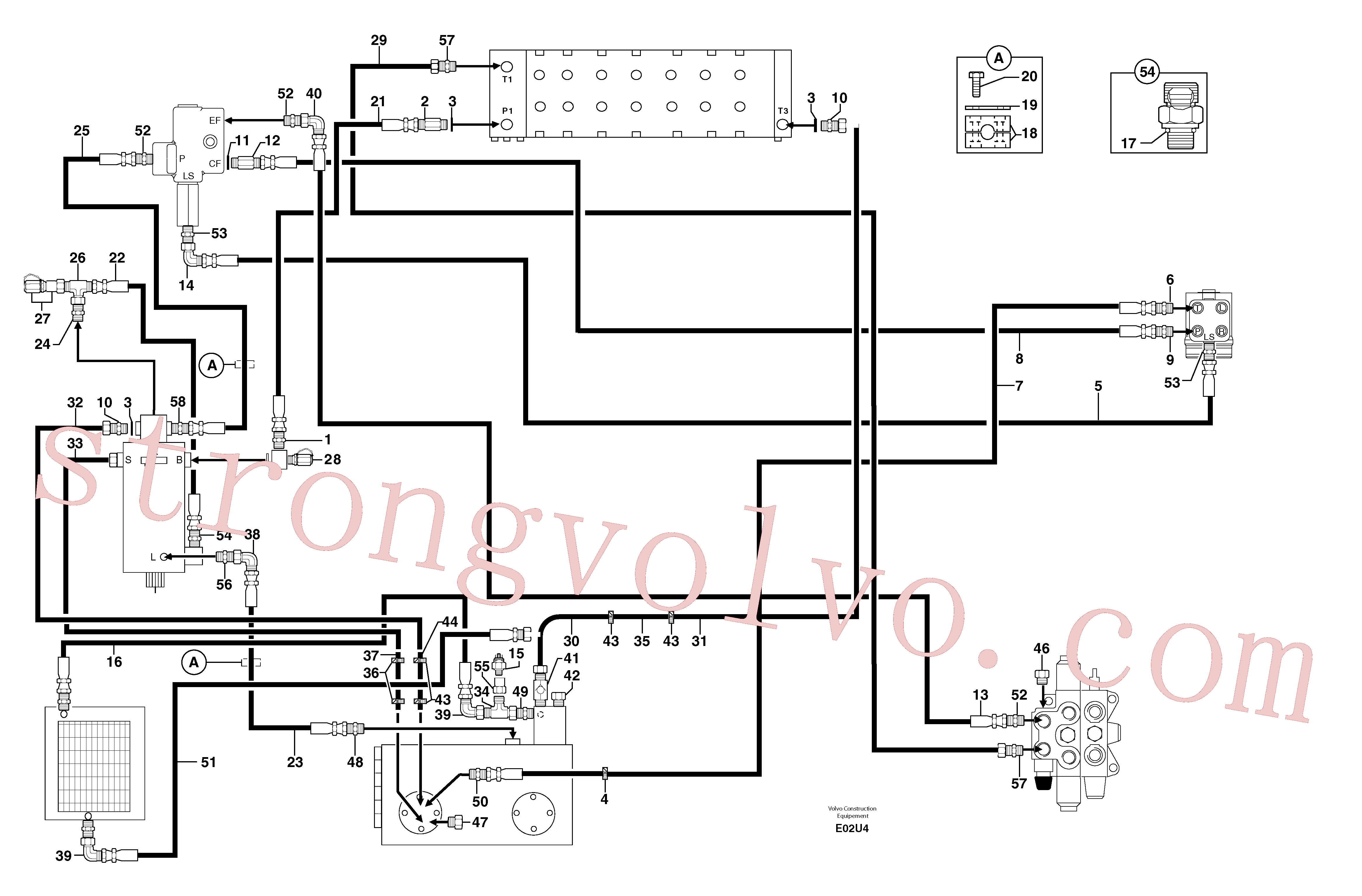 PJ6010157 Volvo Alimentação e circuito de retorno dos acoplamentos(E02U4 Montagem)