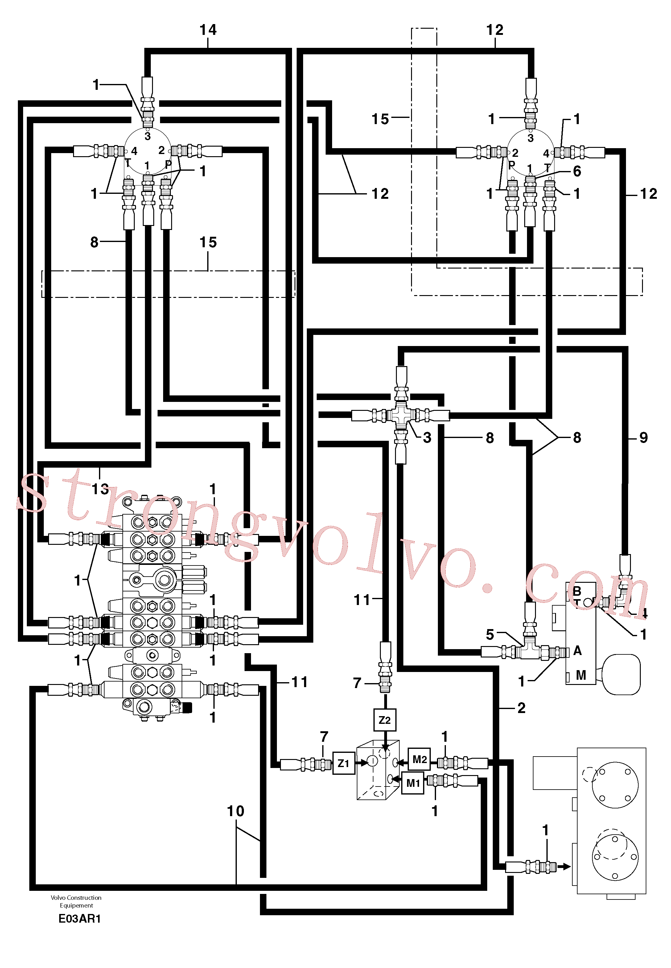 PJ4192471 Volvo Circuito hidráulico (comandos dos acoplamentos)(E03AR1 Montagem)