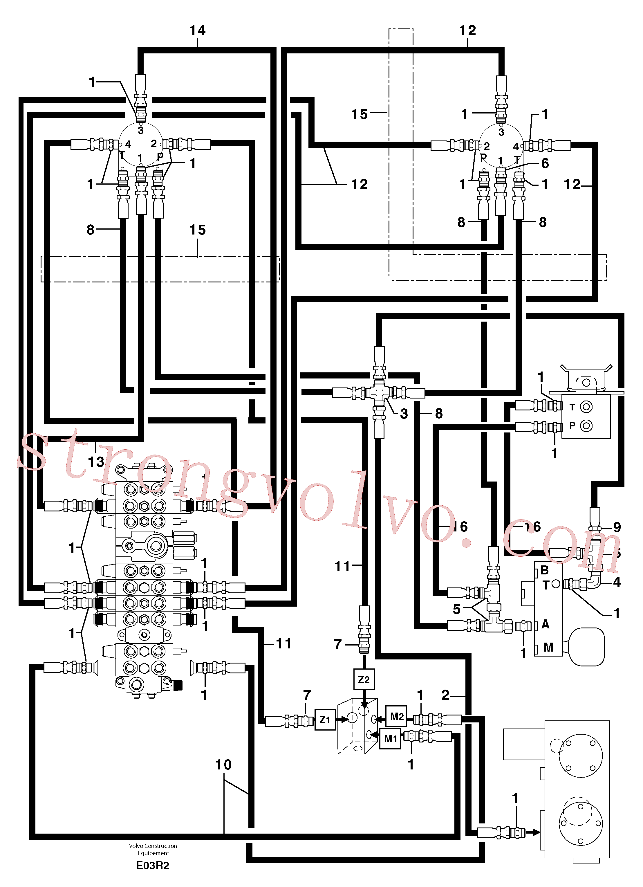 PJ4192470 Volvo Circuito hidráulico (comandos dos acoplamentos)(E03R2 Montagem)