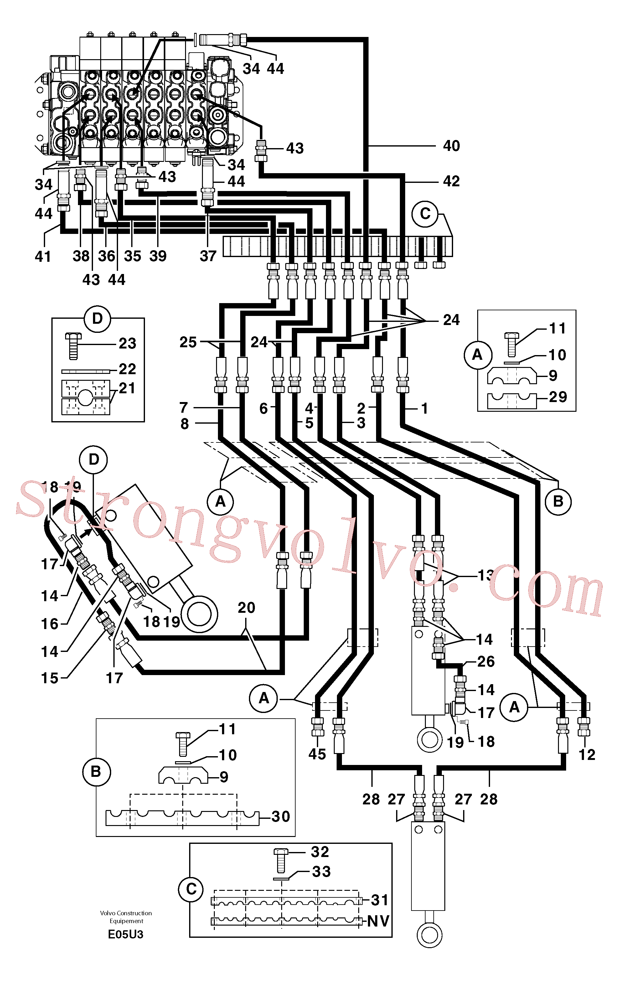PJ5910572 Volvo Circuito hidráulico (lança/braço de afundamento/balde)(E05U3 Montagem)