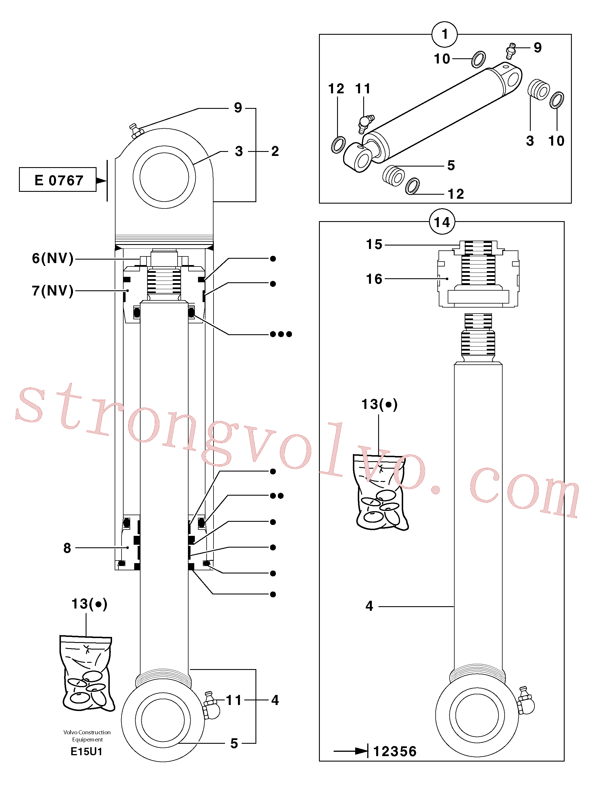 PJ5940308 Volvo Cilindro de balde(E15U1 Montagem)