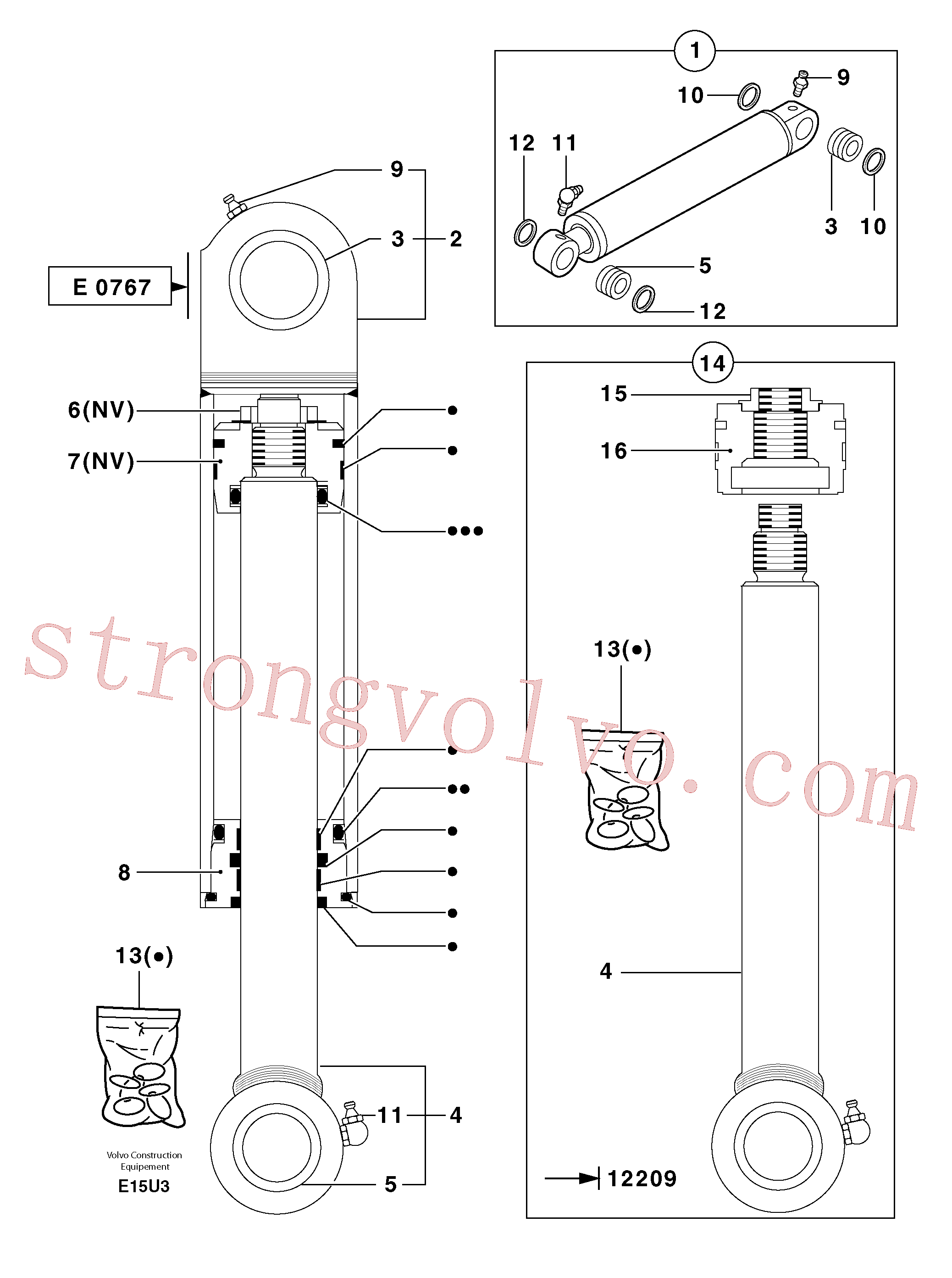 PJ5940308 Volvo Cilindro de balde(E15U3 Montagem)