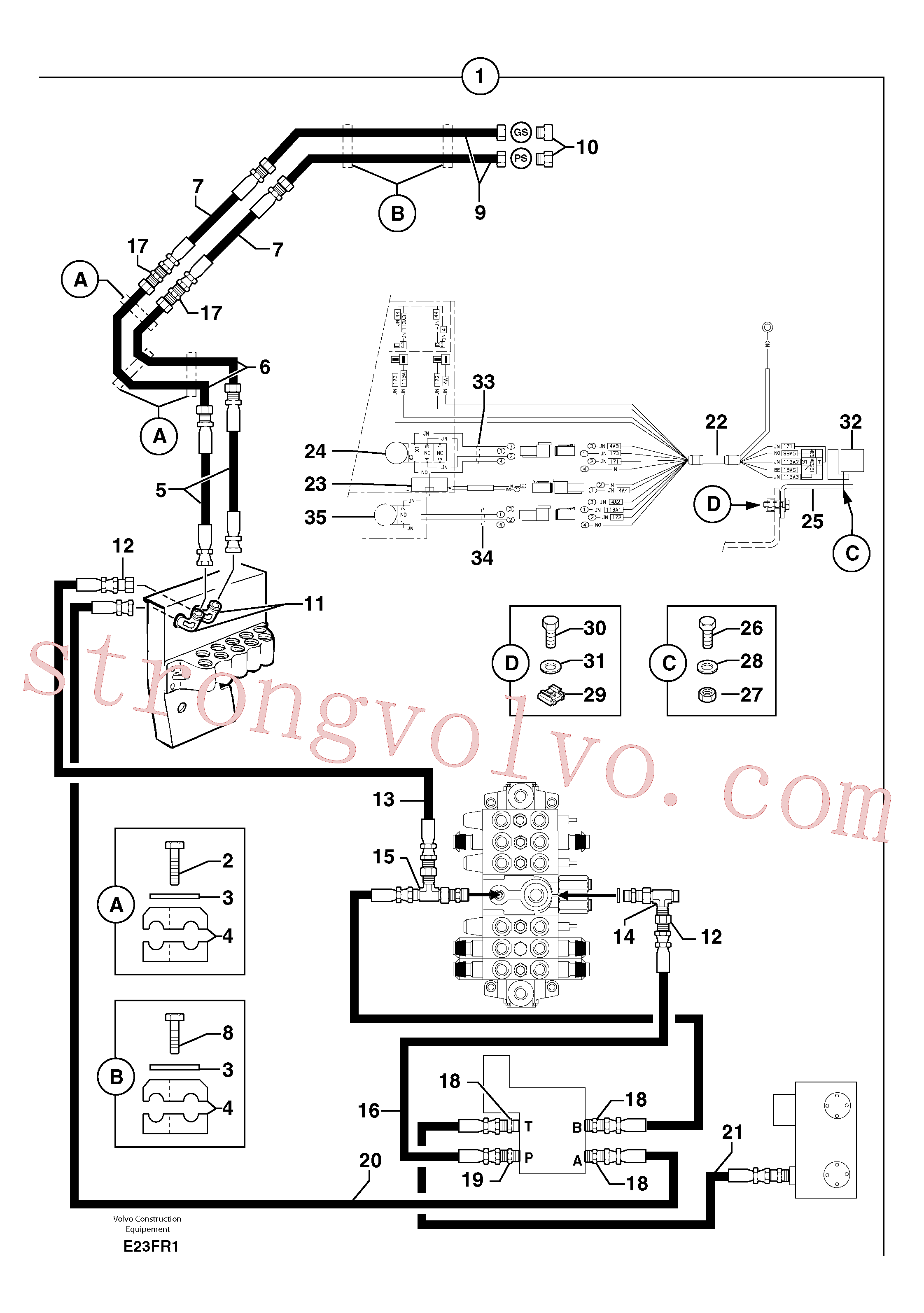 PJ4190361 Volvo Circuito hidráulico (engate rápido/dupla acção)(E23FR1 Montagem)