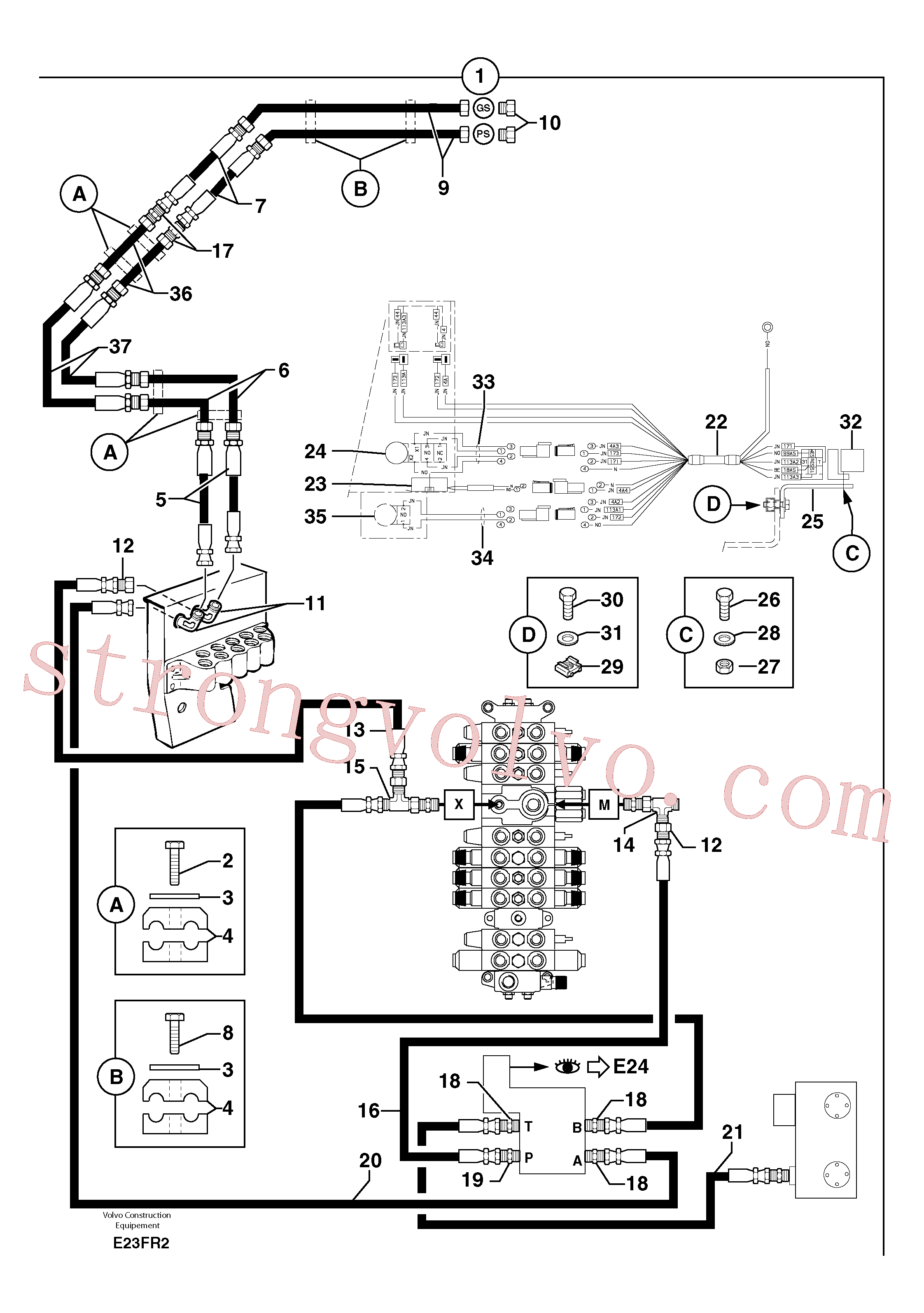 PJ5900255 Volvo Circuito hidráulico (engate rápido/dupla acção)(E23FR2 Montagem)