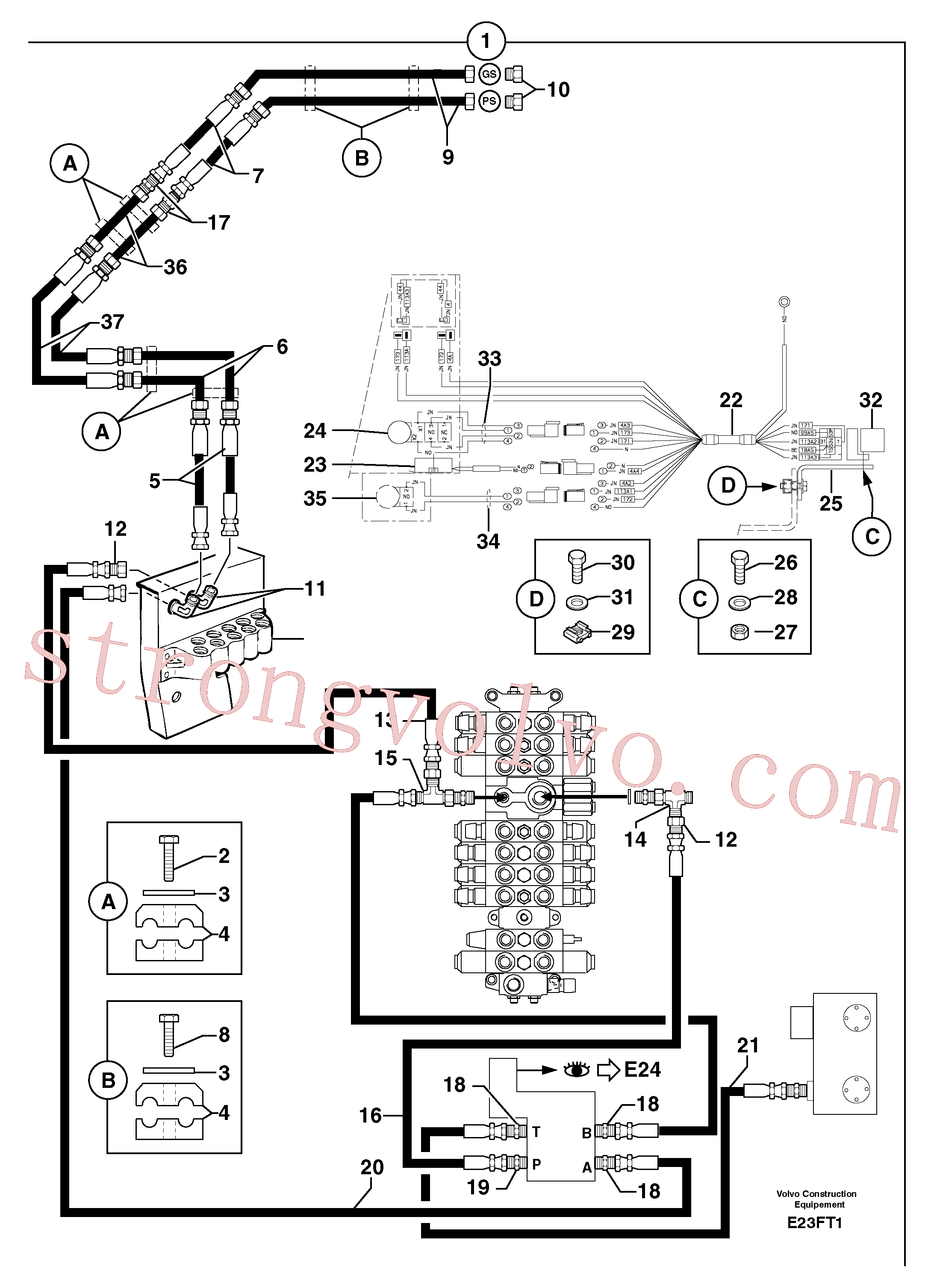 PJ4190361 Volvo Circuito hidráulico (engate rápido/dupla acção)(E23FT1 Montagem)
