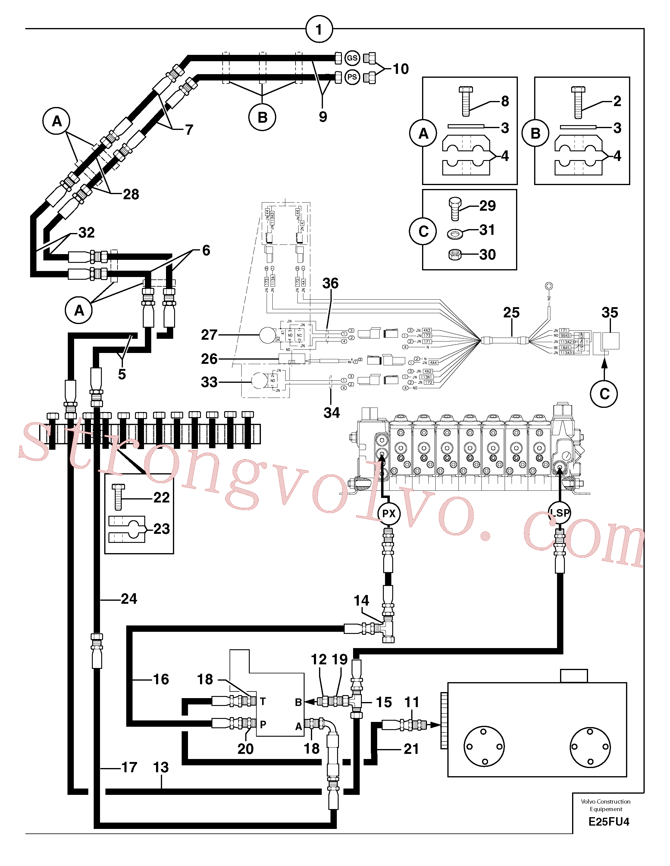 PJ4193087 Volvo Circuito hidráulico (engate rápido/dupla acção)(E25FU4 Montagem)