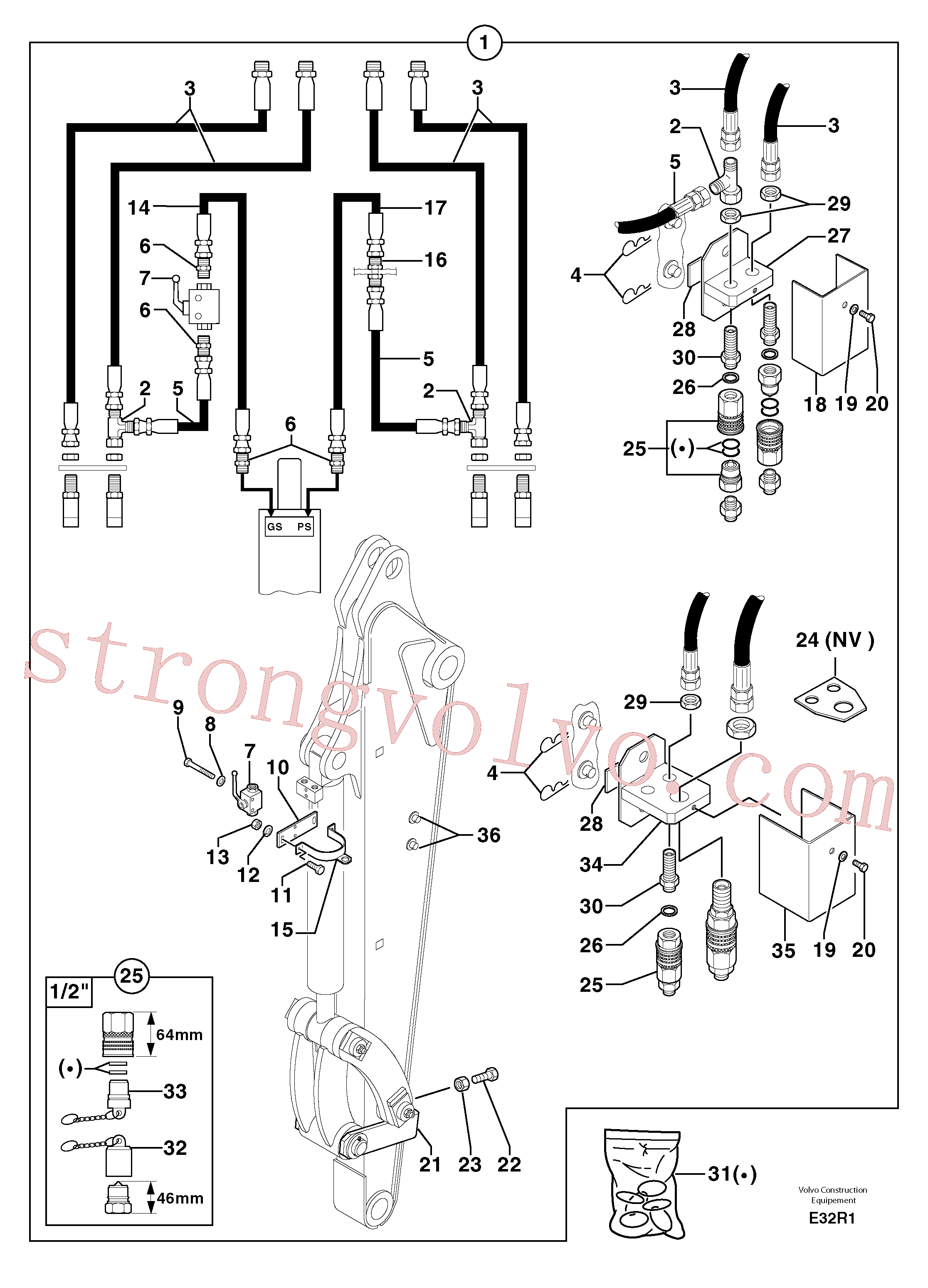 PJ5040733 Volvo Circuito hidráulico (acoplamento) (mandíbula)(E32R1 Montagem)