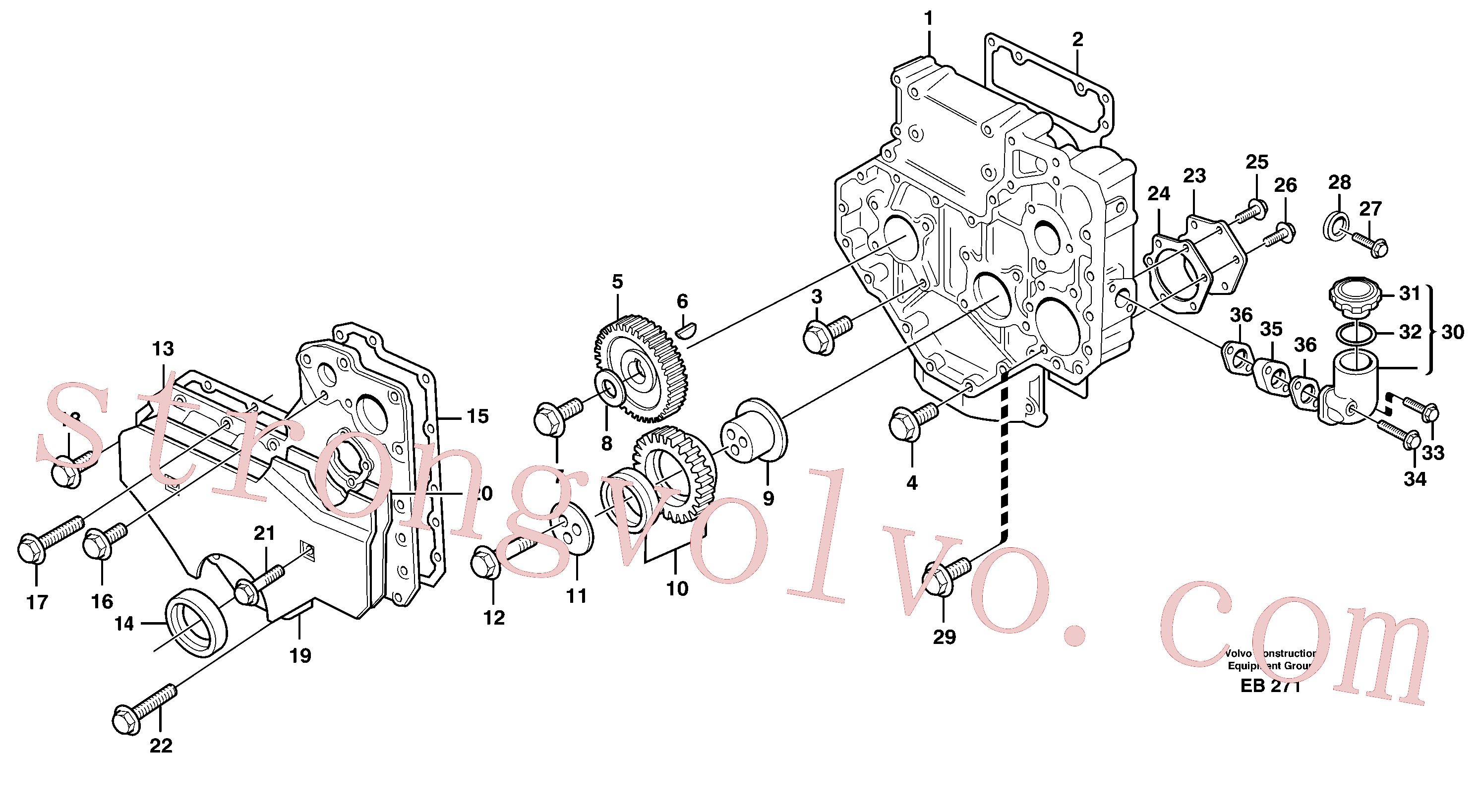 VOE969189 Volvo Carretos e caixa da engrenagem de distribuição(EB271 Montagem)