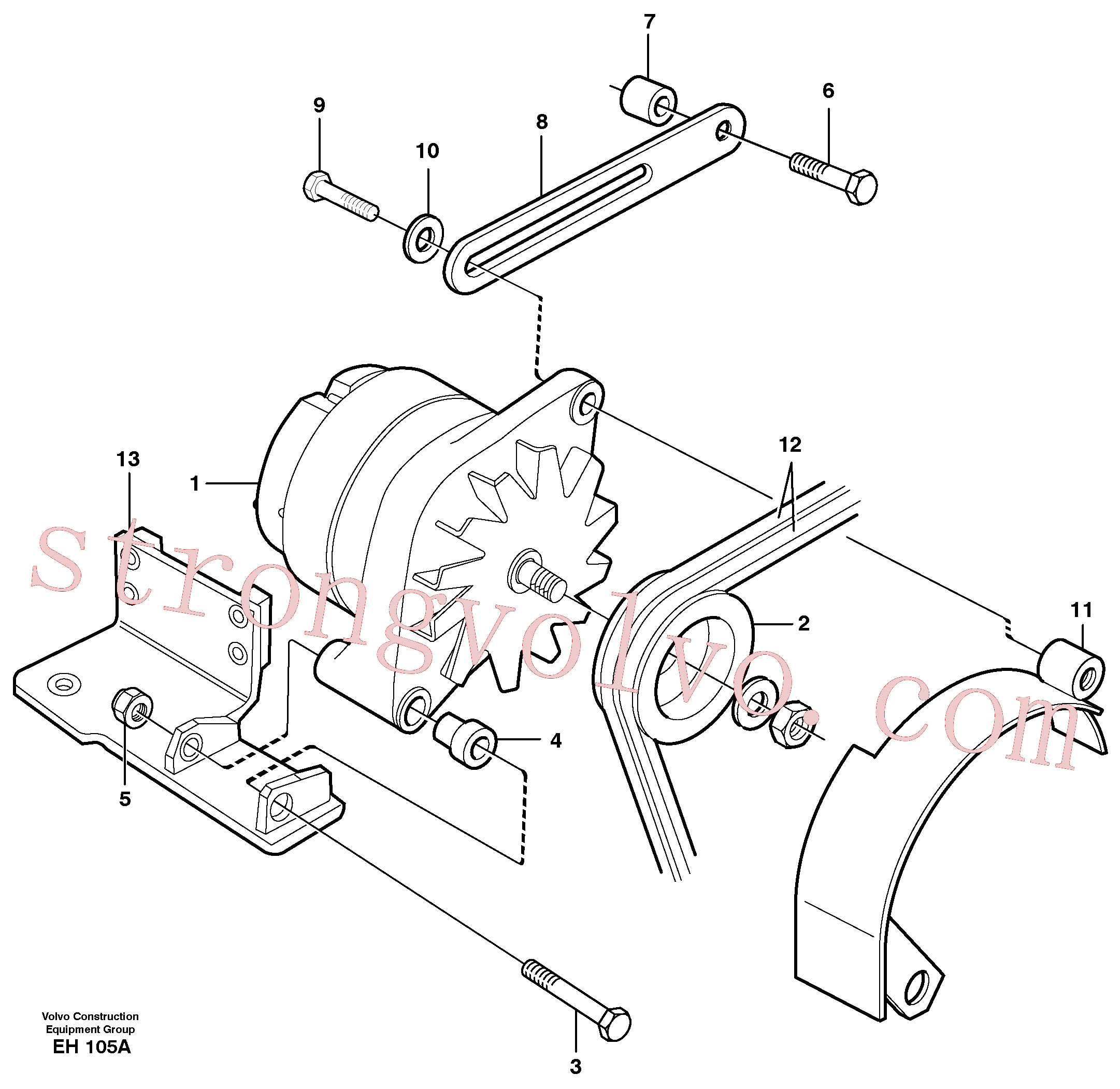 VOE966356 Volvo Alternador com detalhes de montagem(EH105A Montagem)