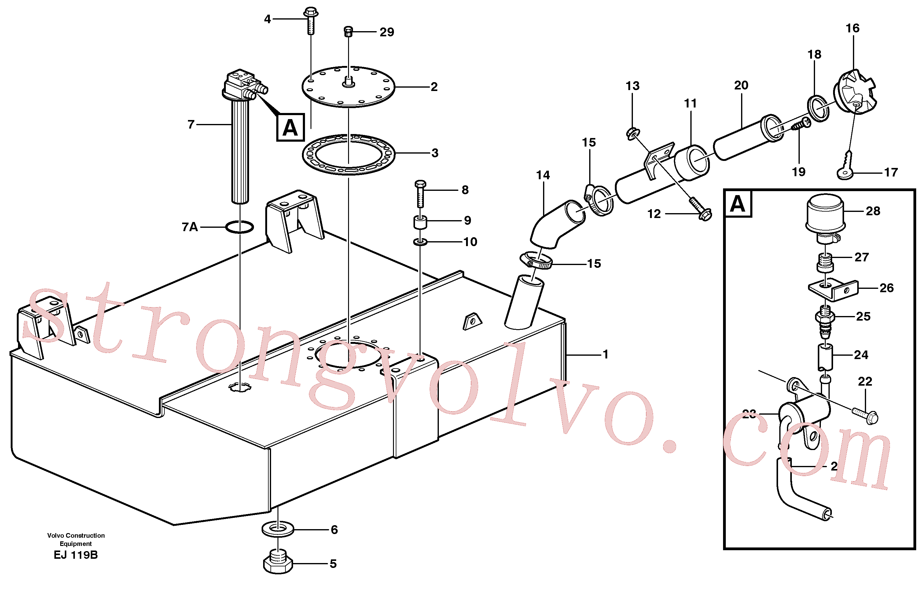 VOE14023341 Volvo Depósito de combustível com acessórios(EJ119B Montagem)