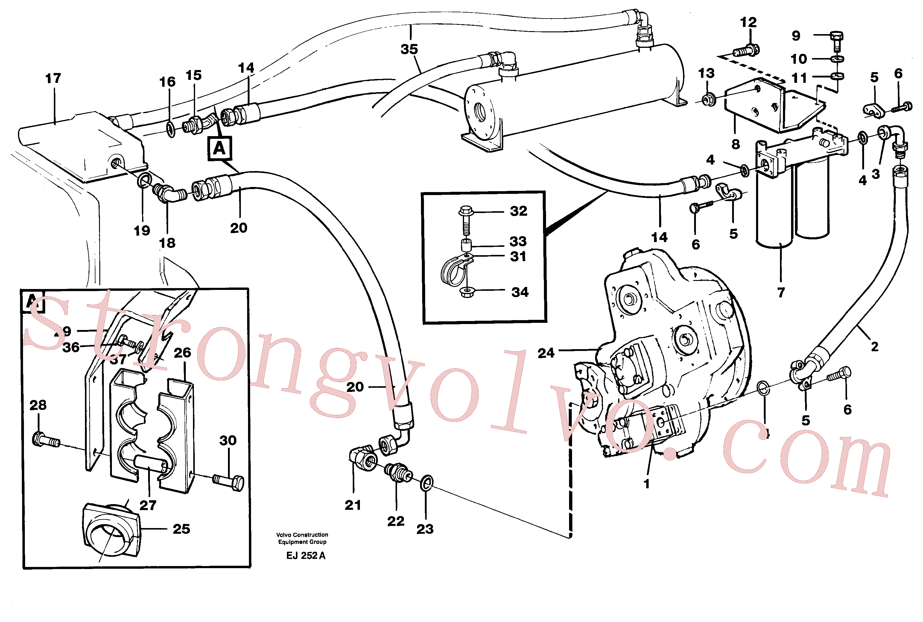 VOE982221 Volvo Transmissão: filtro de óleo, linhas de óleo(EJ252A Montagem)