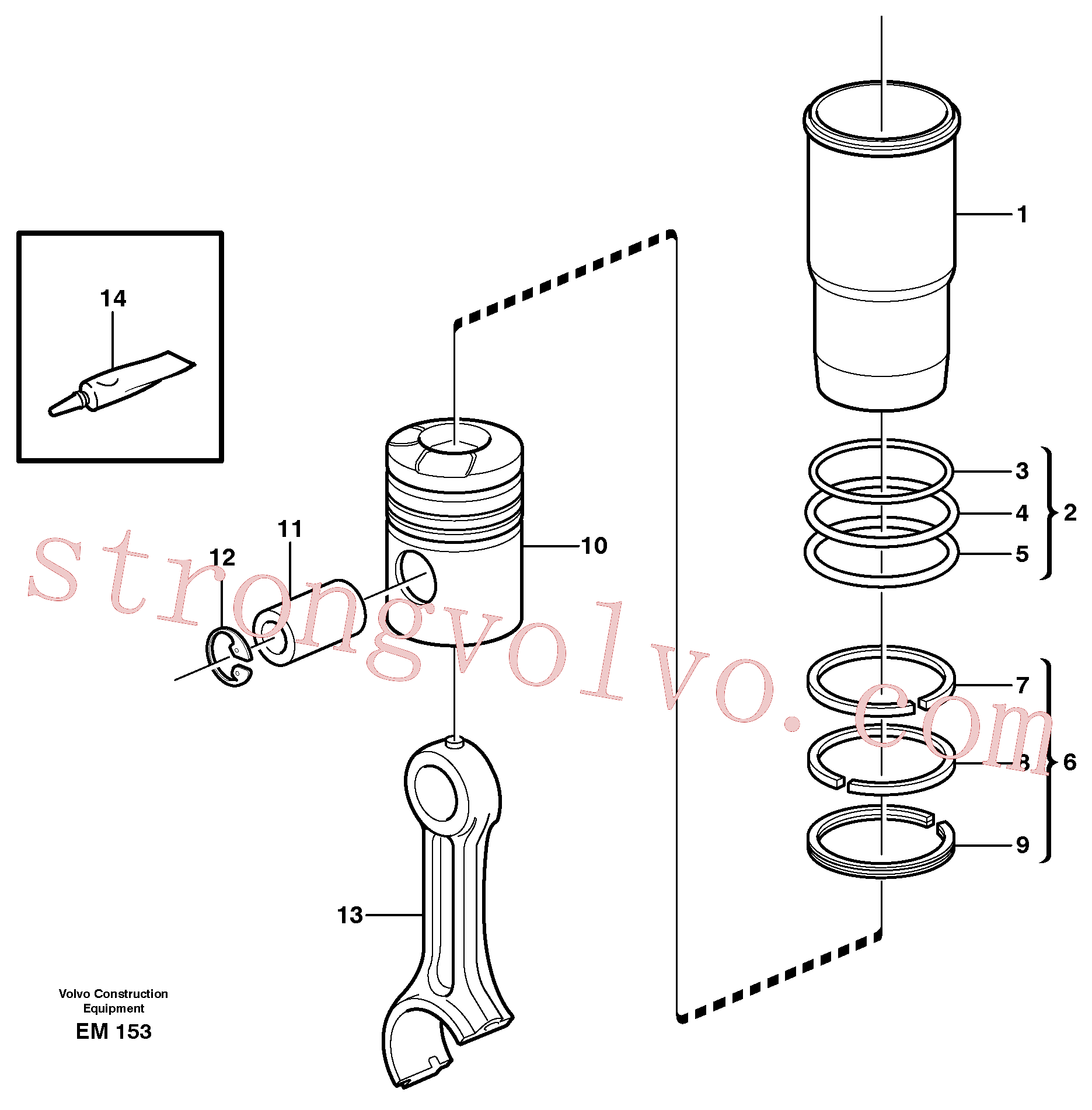 VOE914530 Volvo Camisa e pistão de cilindro(EM153 Montagem)