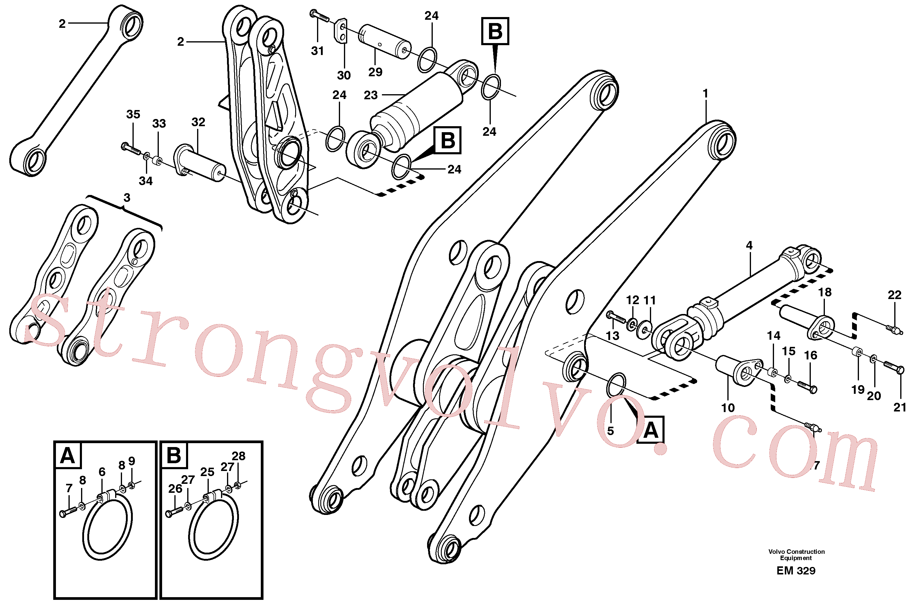 VOE978938 Volvo Cilindro de elevação e rotação com peças de montagem(EM329 Montagem)