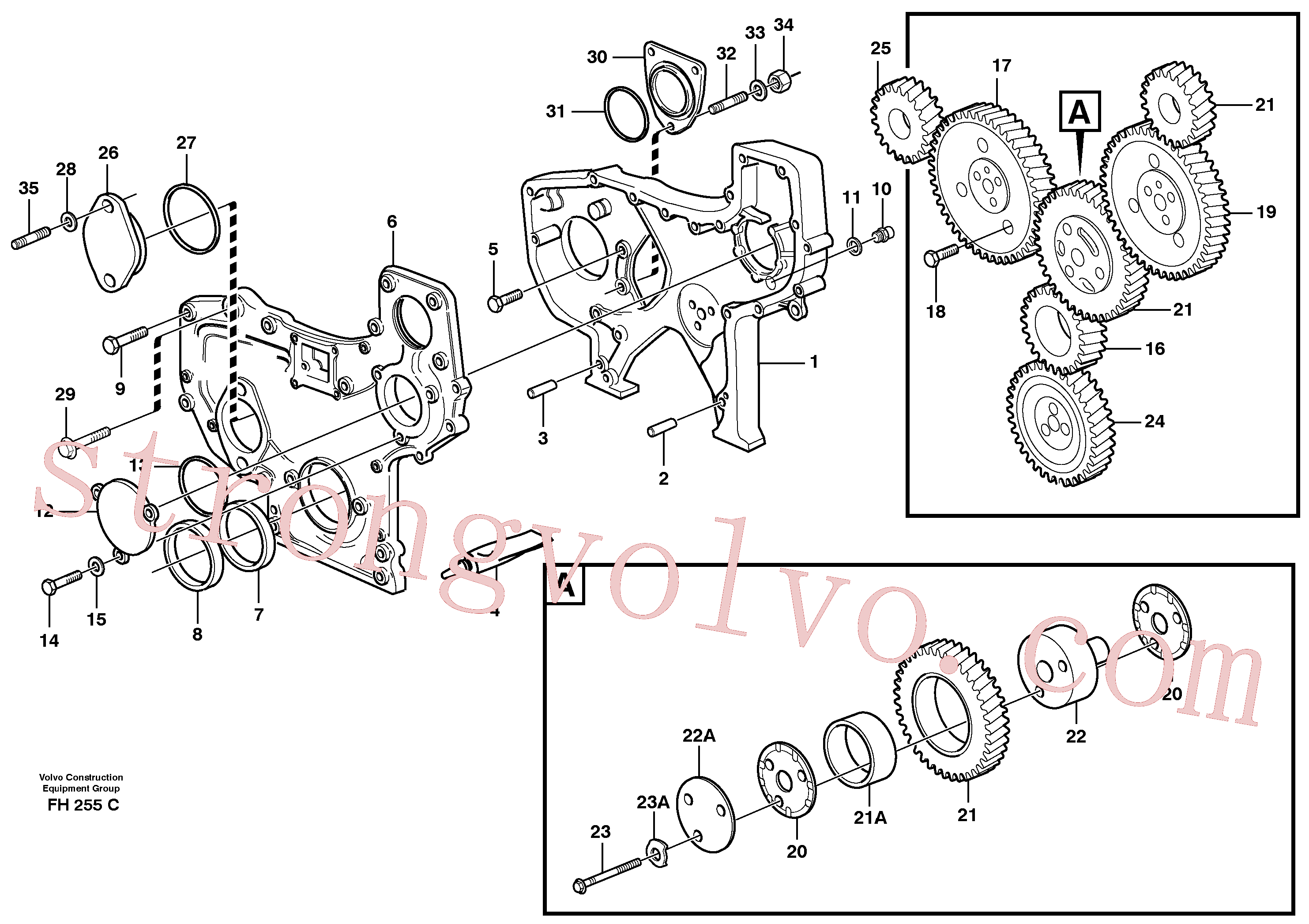 VOE967951 Volvo Carretos e caixa da engrenagem de distribuição(FH255C Montagem)
