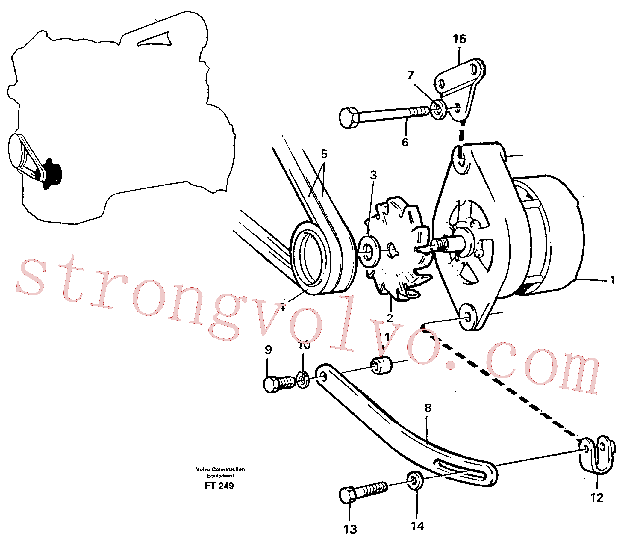 VOE466735 Volvo Alternador com detalhes de montagem(FT249 Montagem)