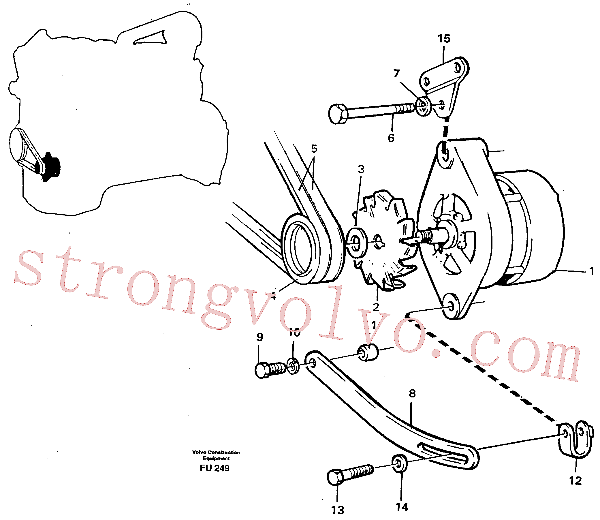 VOE955543 Volvo Alternador com detalhes de montagem(FU249 Montagem)