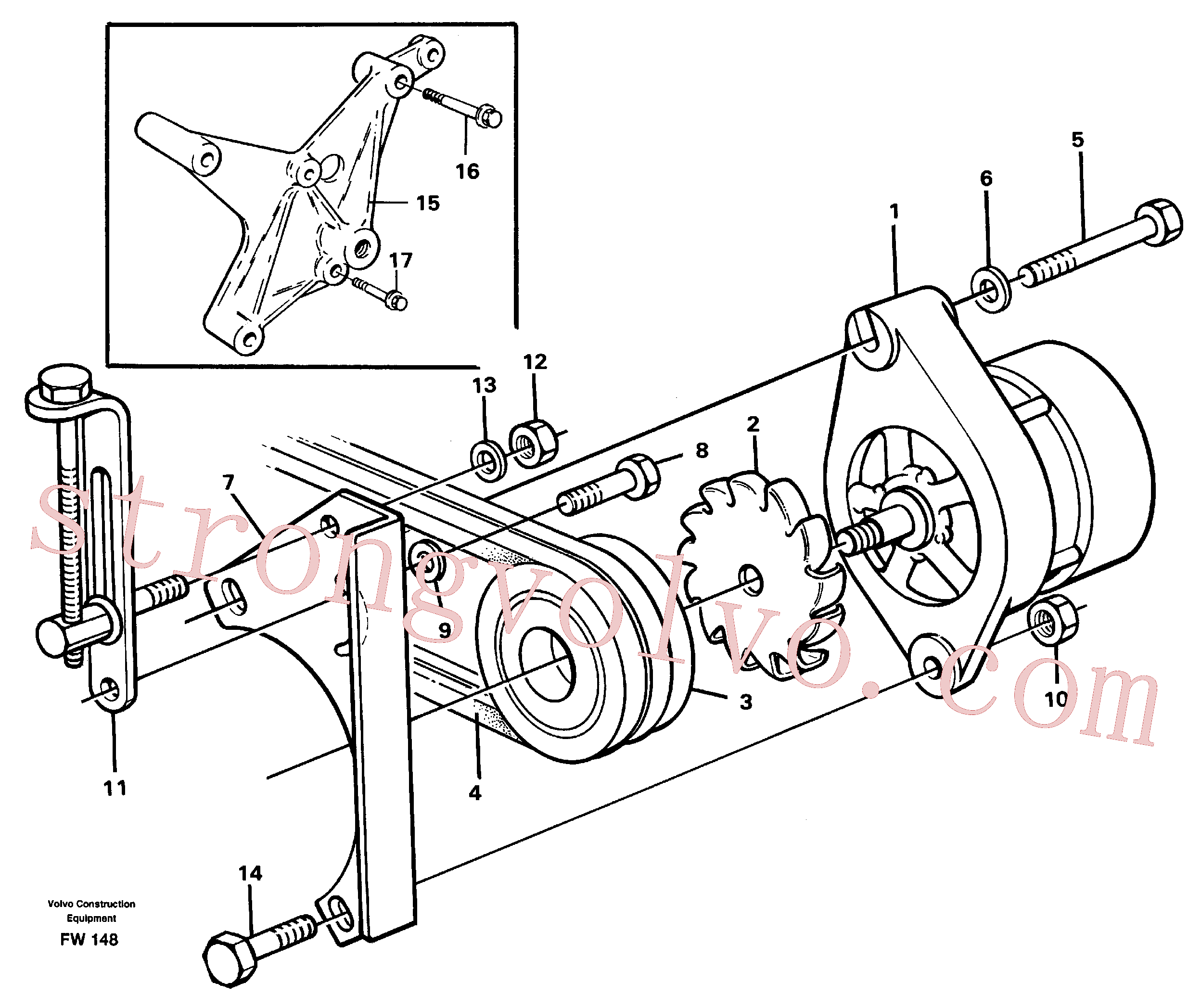 VOE13966365 Volvo Alternador com detalhes de montagem(FW148 Montagem)