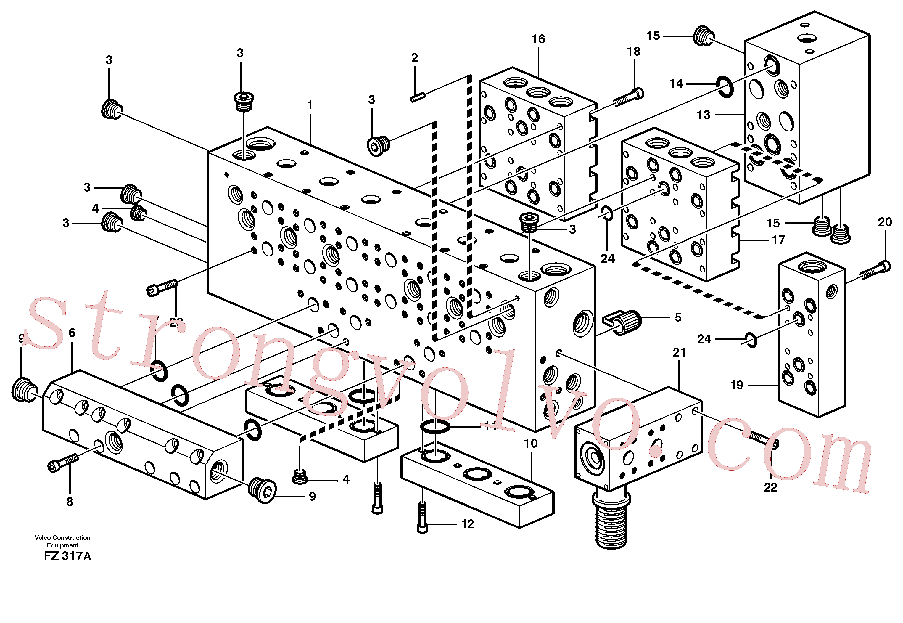 VOE969090 Volvo Conjunto da válvula principal, bloco de montagem(FZ317A Montagem)