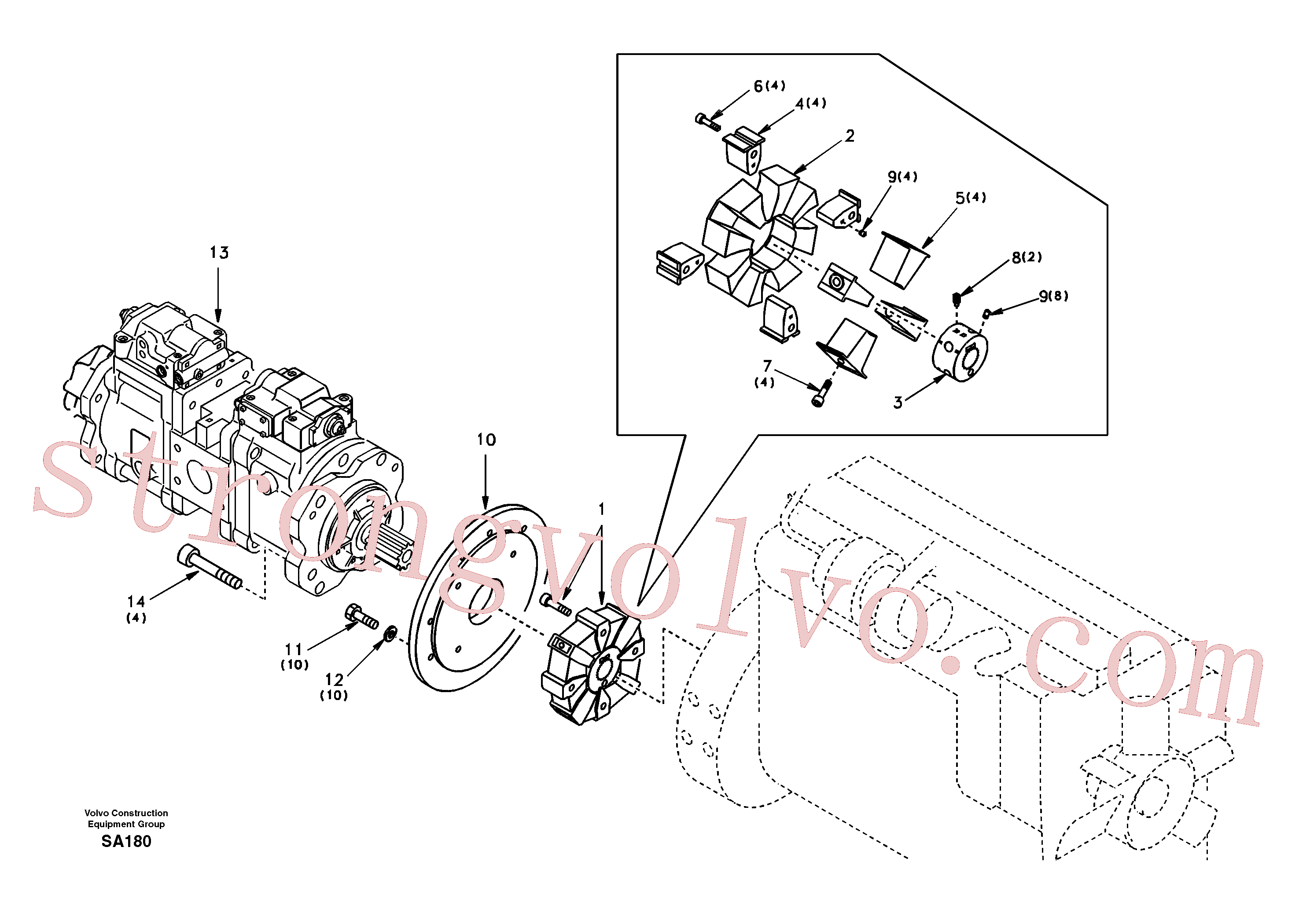 VOE14515827 Volvo Caixa de engrenagens da bomba com peças de montagem(SA180 Montagem)