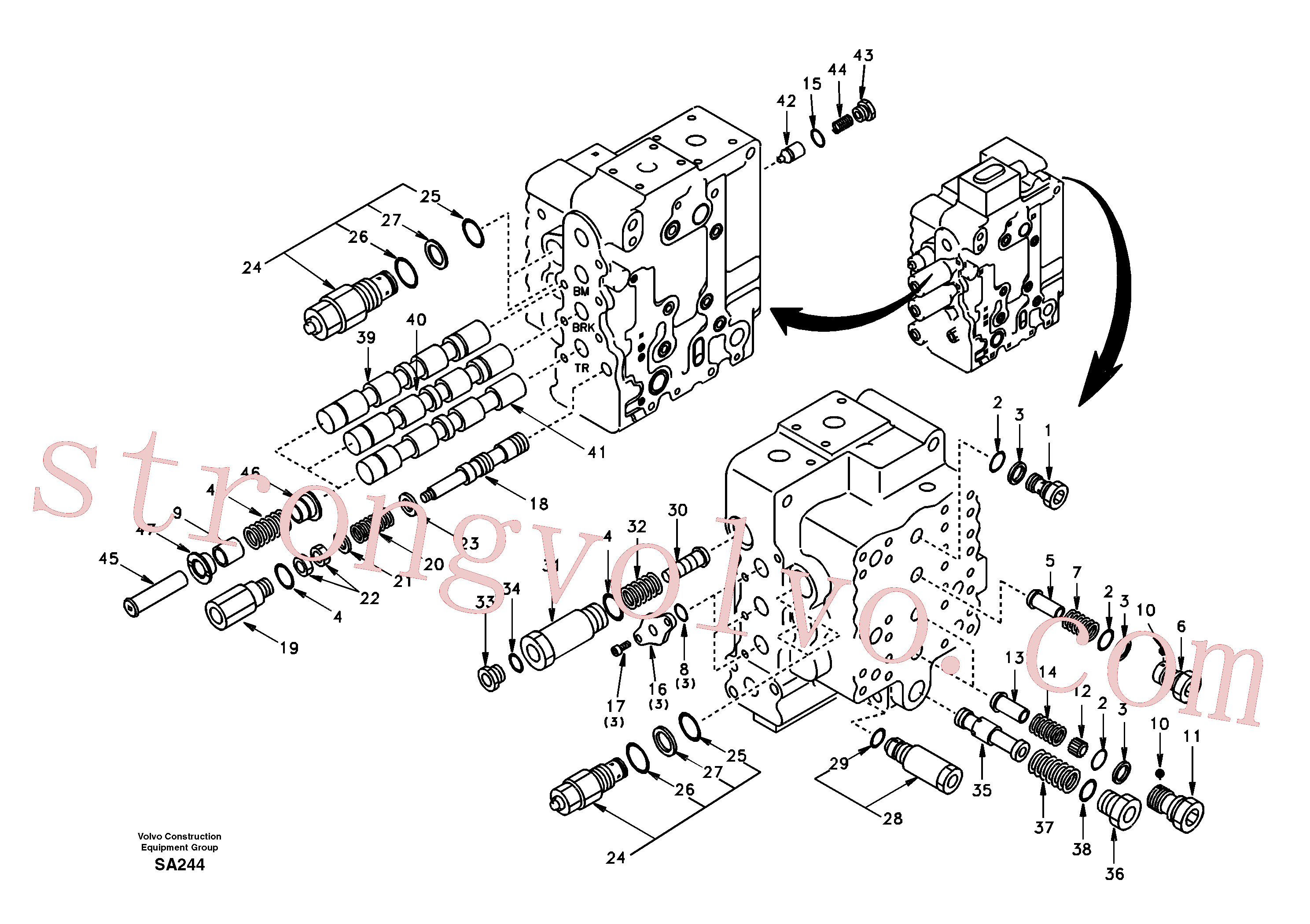 SA7273-10690 Volvo Válvula mestra de comando, lança, balde e curso do lado direito(SA244 Montagem)