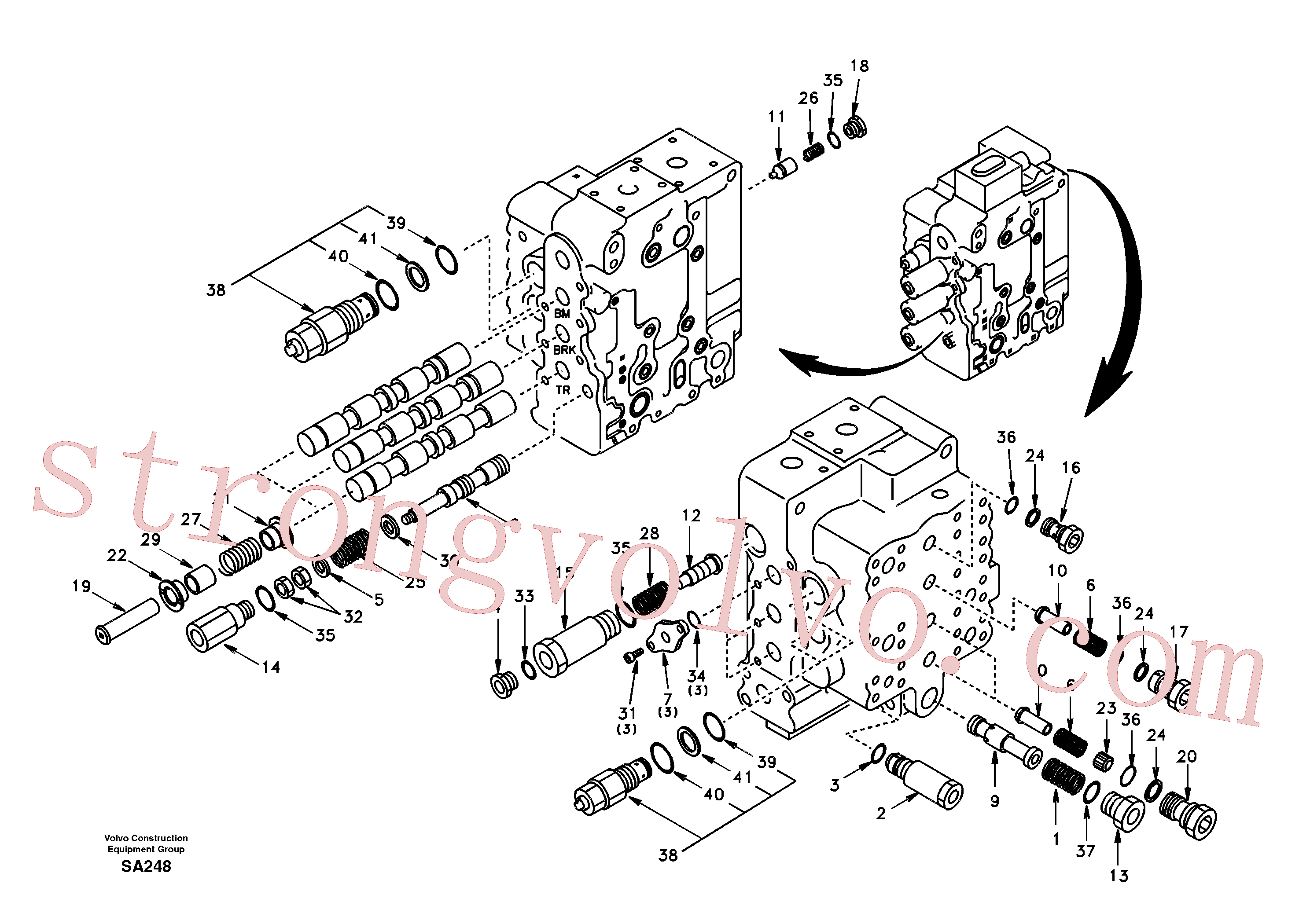 SA8230-12250 Volvo Válvula mestra de comando, lança, balde e curso do lado direito(SA248 Montagem)