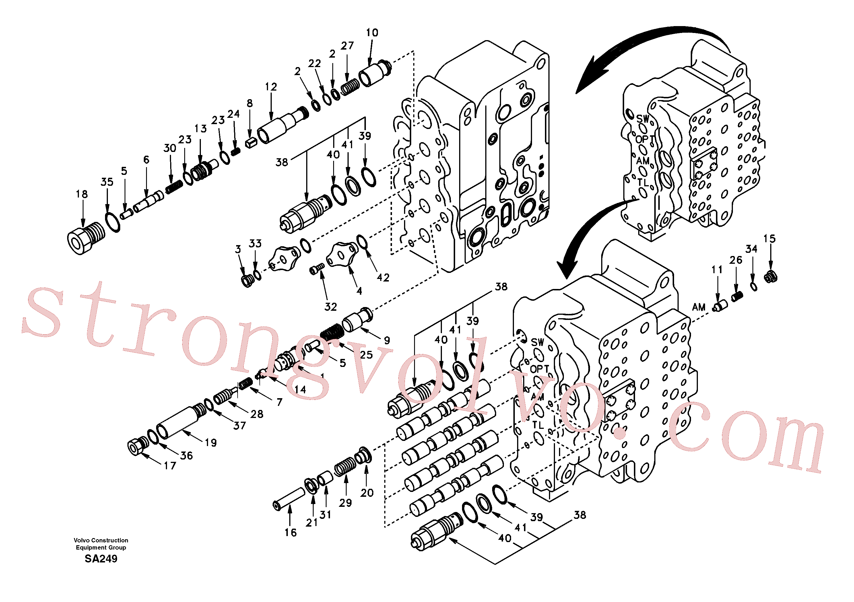 SA8230-11750 Volvo Válvula mestra de comando, rotação, opção, braço de afundamento e curso do lado esquerdo(SA249 Montagem)