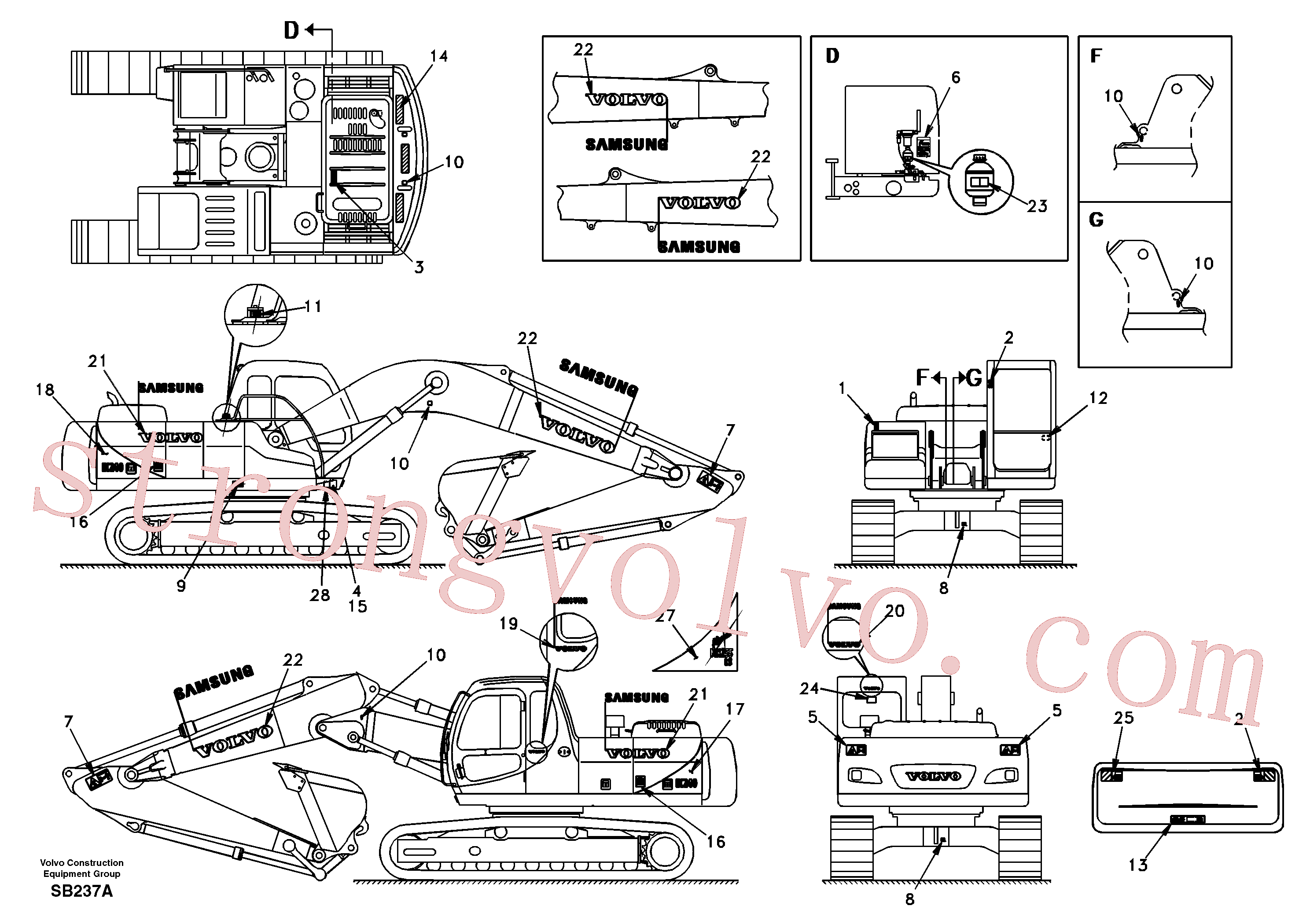 SA1192-03840 Volvo Etiqueta adesiva, localização exterior(SB237A Montagem)