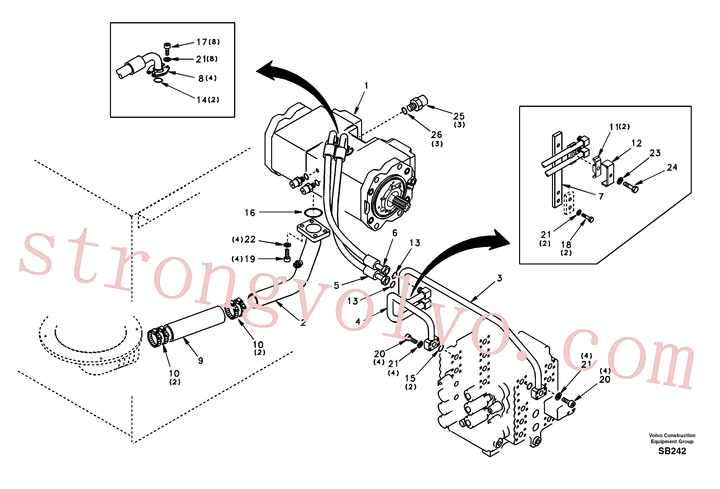 SA1142-03970 Volvo Sistema hidráulico, tanque hidráulico para a bomba hidráulica(SB242 Montagem)