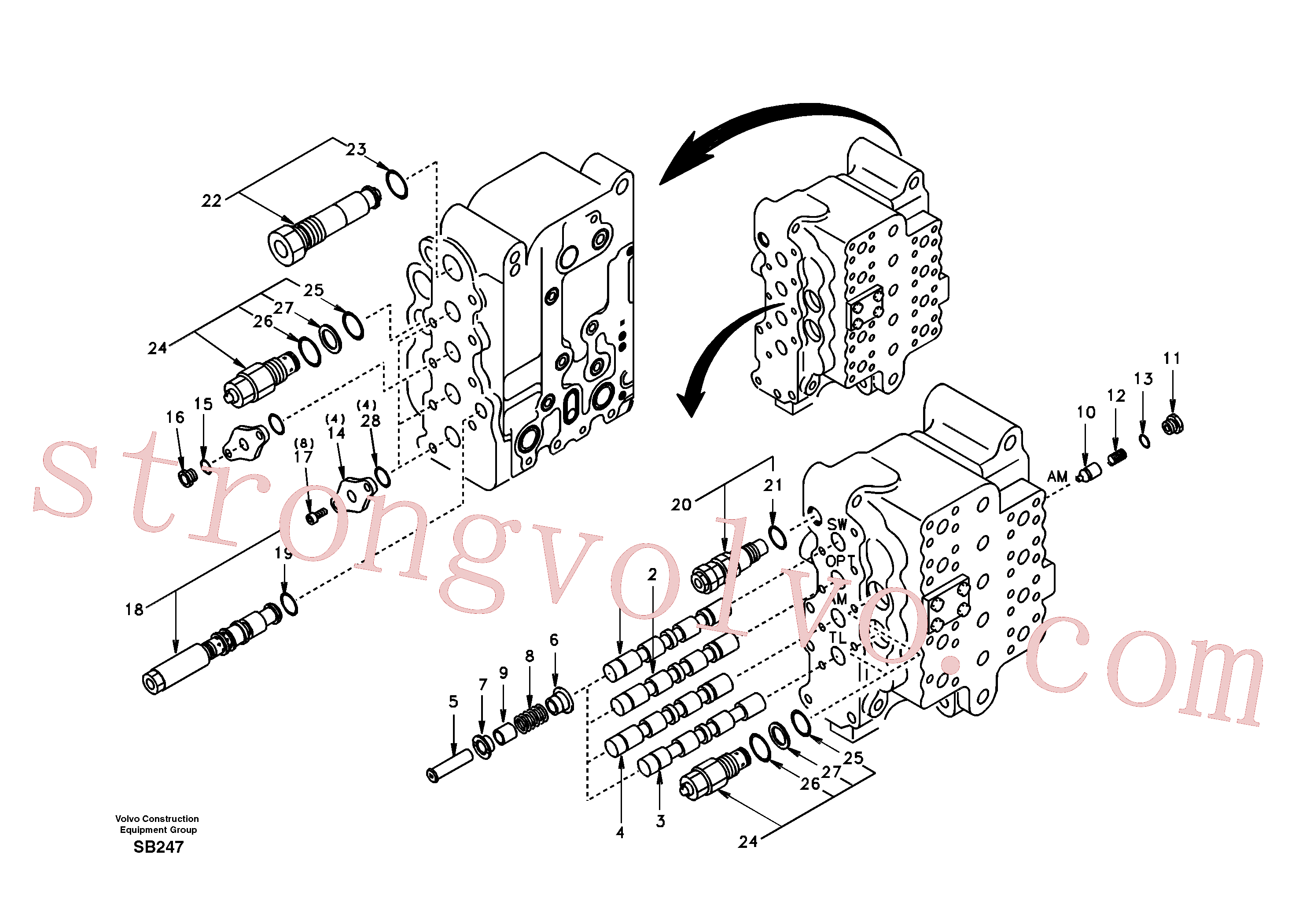 SA7272-03090 Volvo Válvula mestra de comando, rotação, opção, braço de afundamento e curso do lado esquerdo(SB247 Montagem)